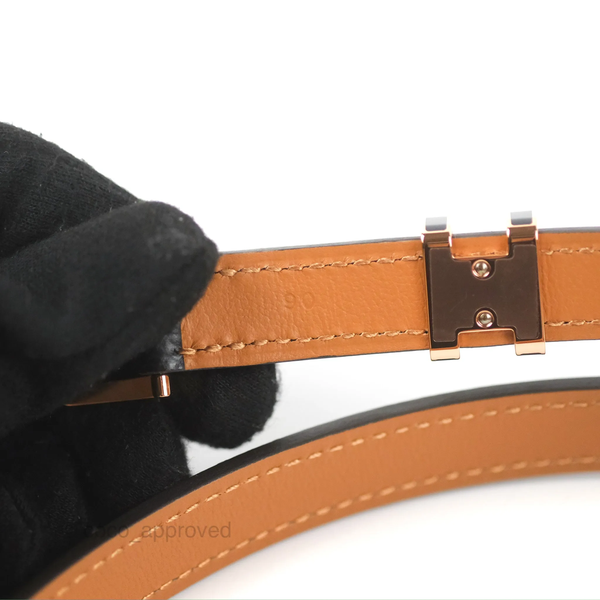 Hermes Pop H 15 Belt Epsom Black Rose Gold Hardware Size 90