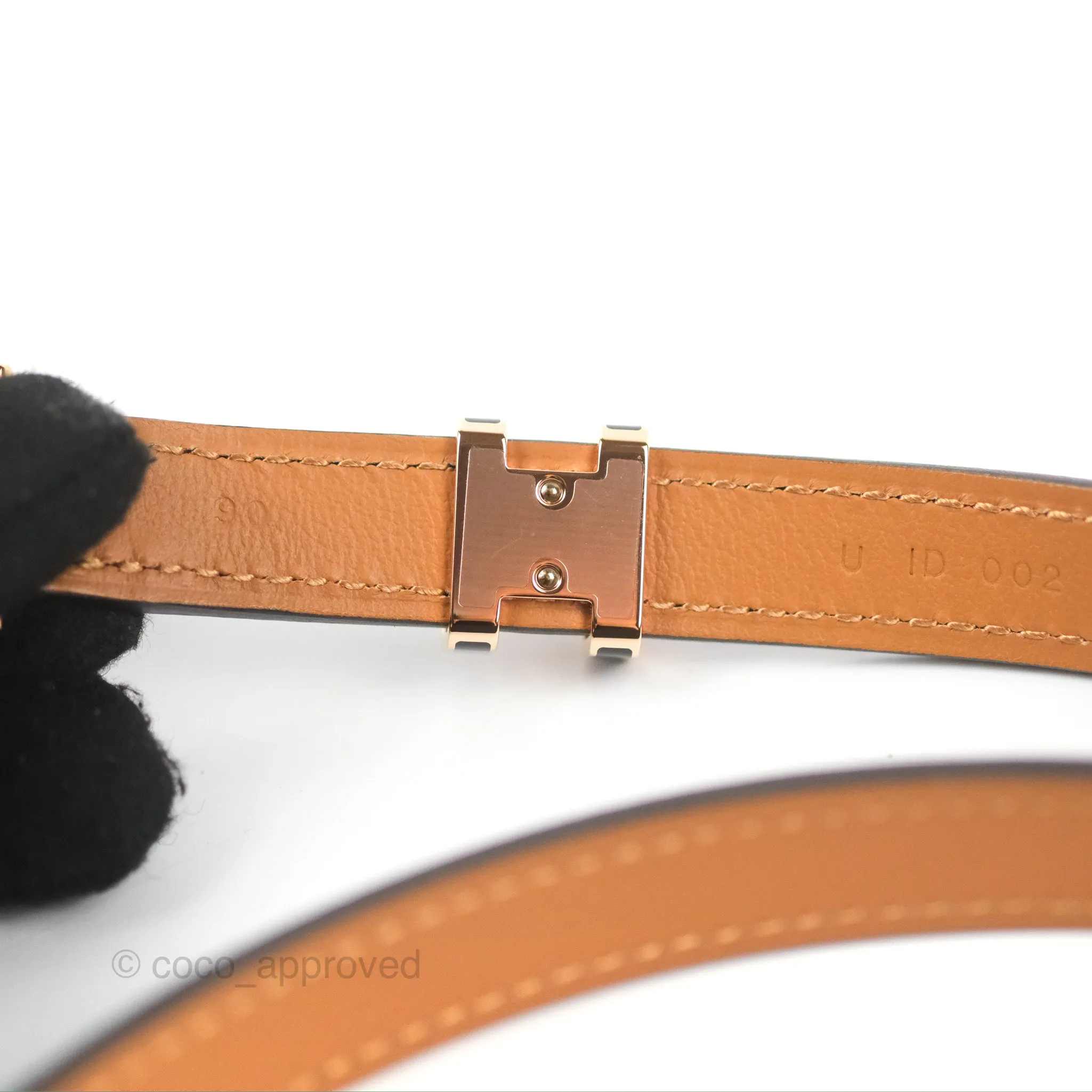 Hermes Pop H 15 Belt Epsom Black Rose Gold Hardware Size 90