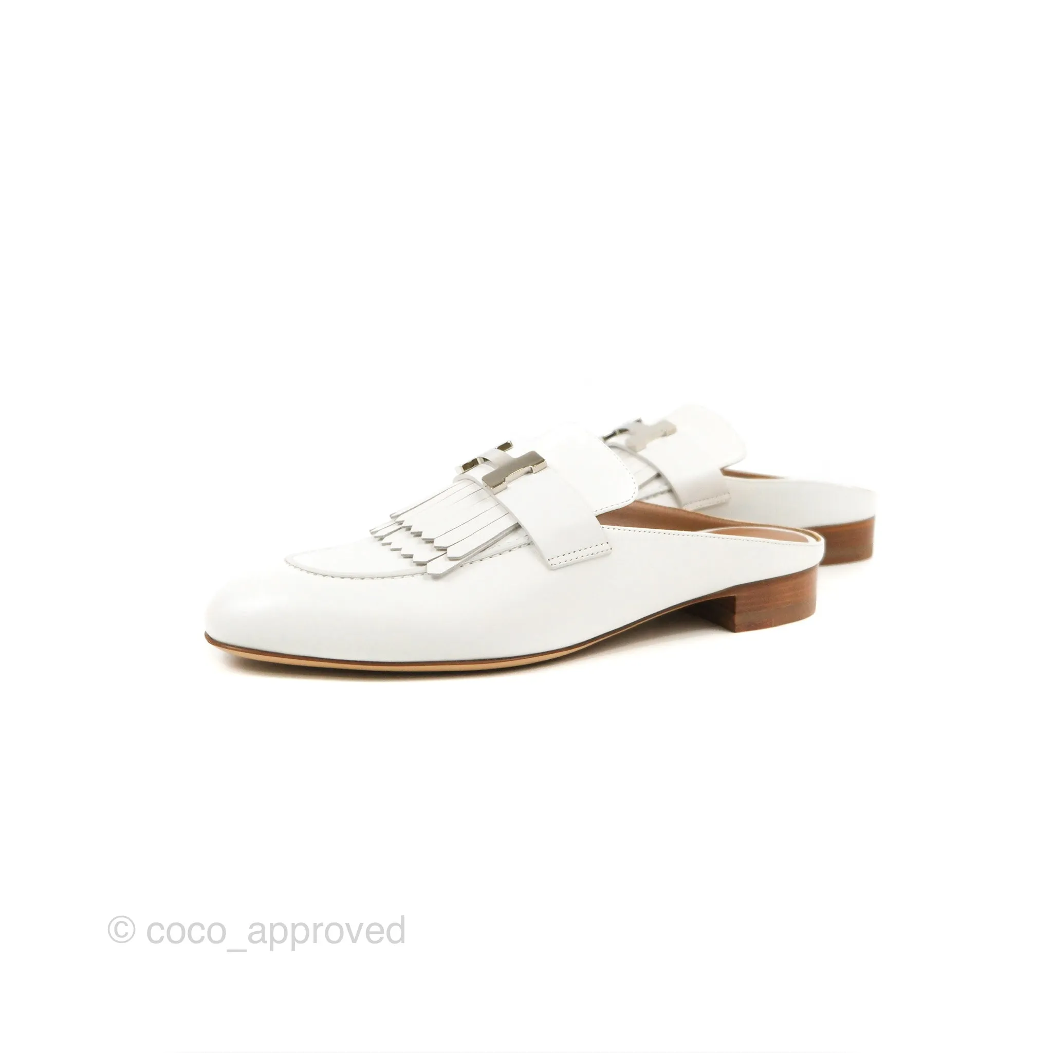 Hermes Rivoli Mule White Palladium Hardware Size 38.5