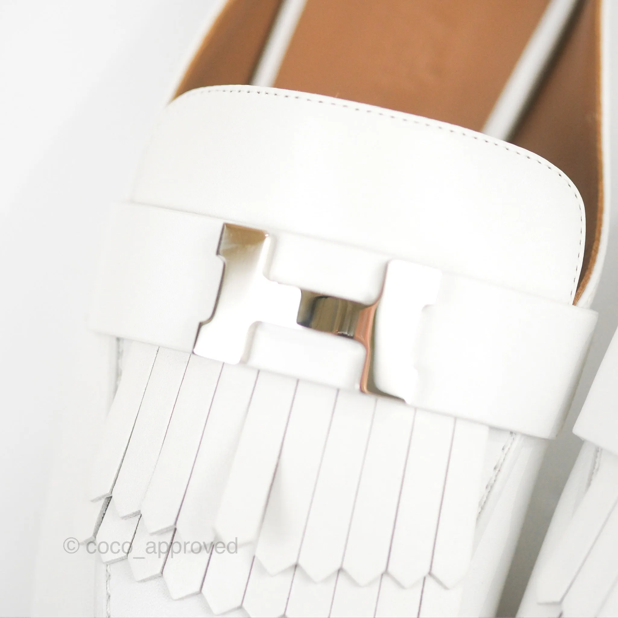 Hermes Rivoli Mule White Palladium Hardware Size 38.5