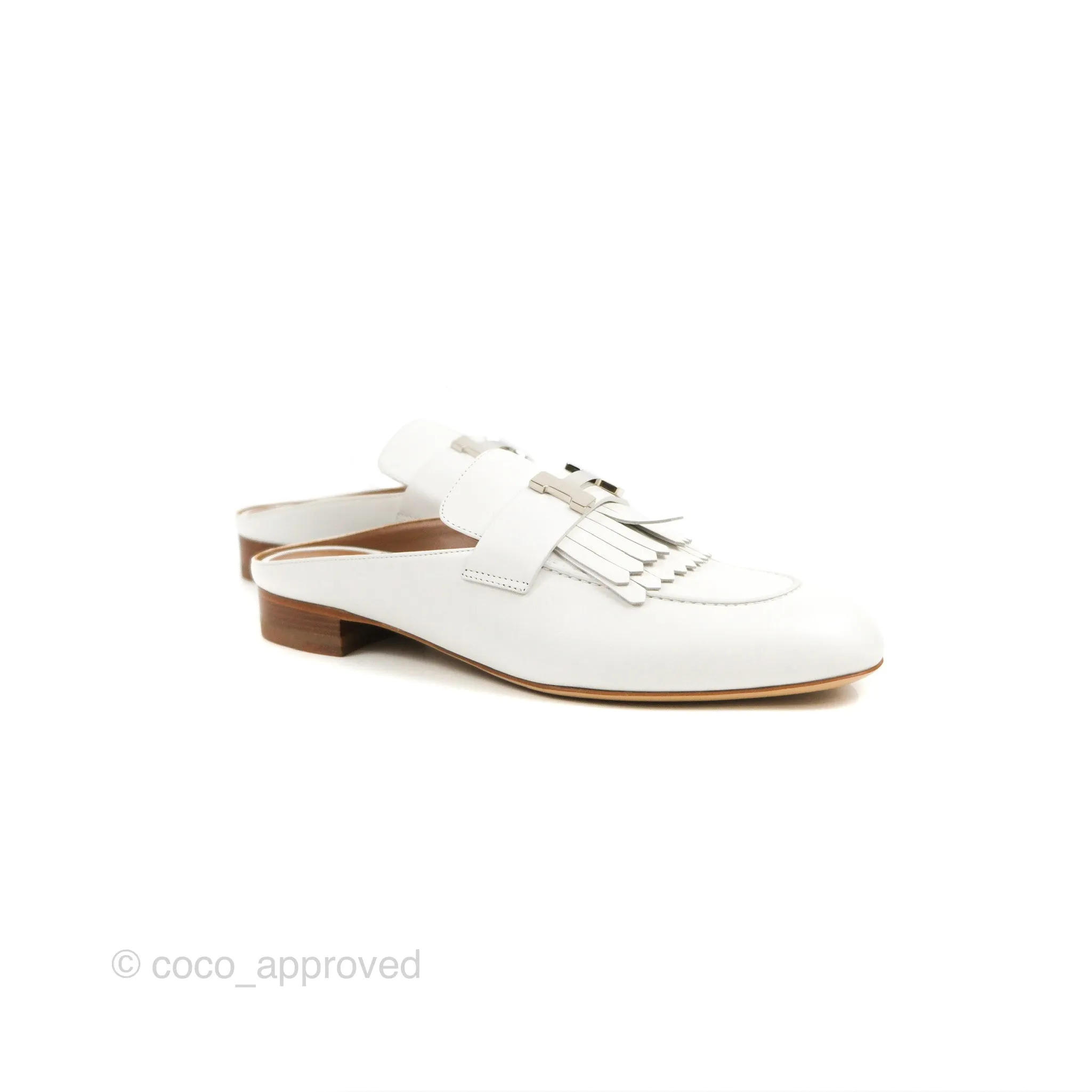 Hermes Rivoli Mule White Palladium Hardware Size 38.5