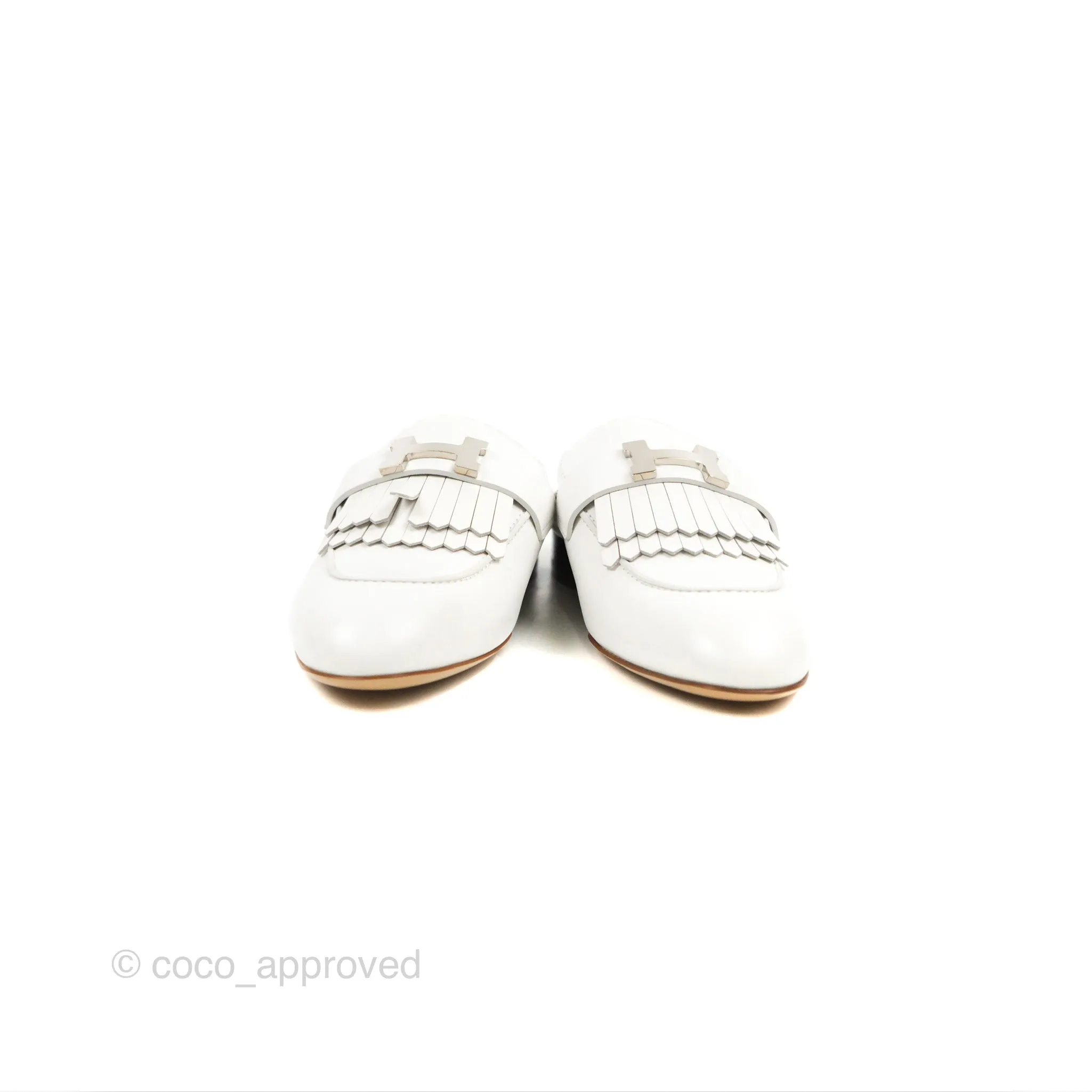 Hermes Rivoli Mule White Palladium Hardware Size 38.5