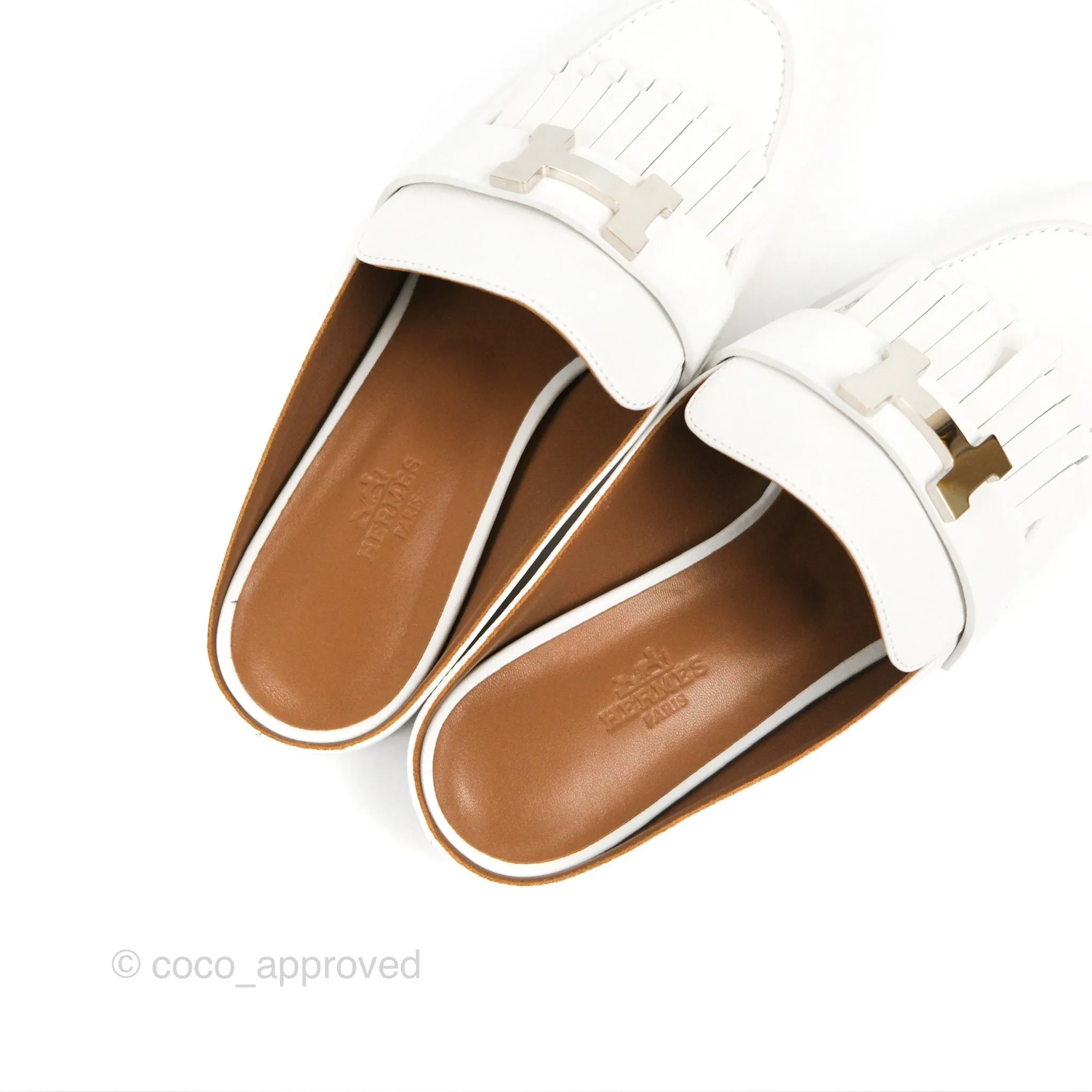 Hermes Rivoli Mule White Palladium Hardware Size 38.5