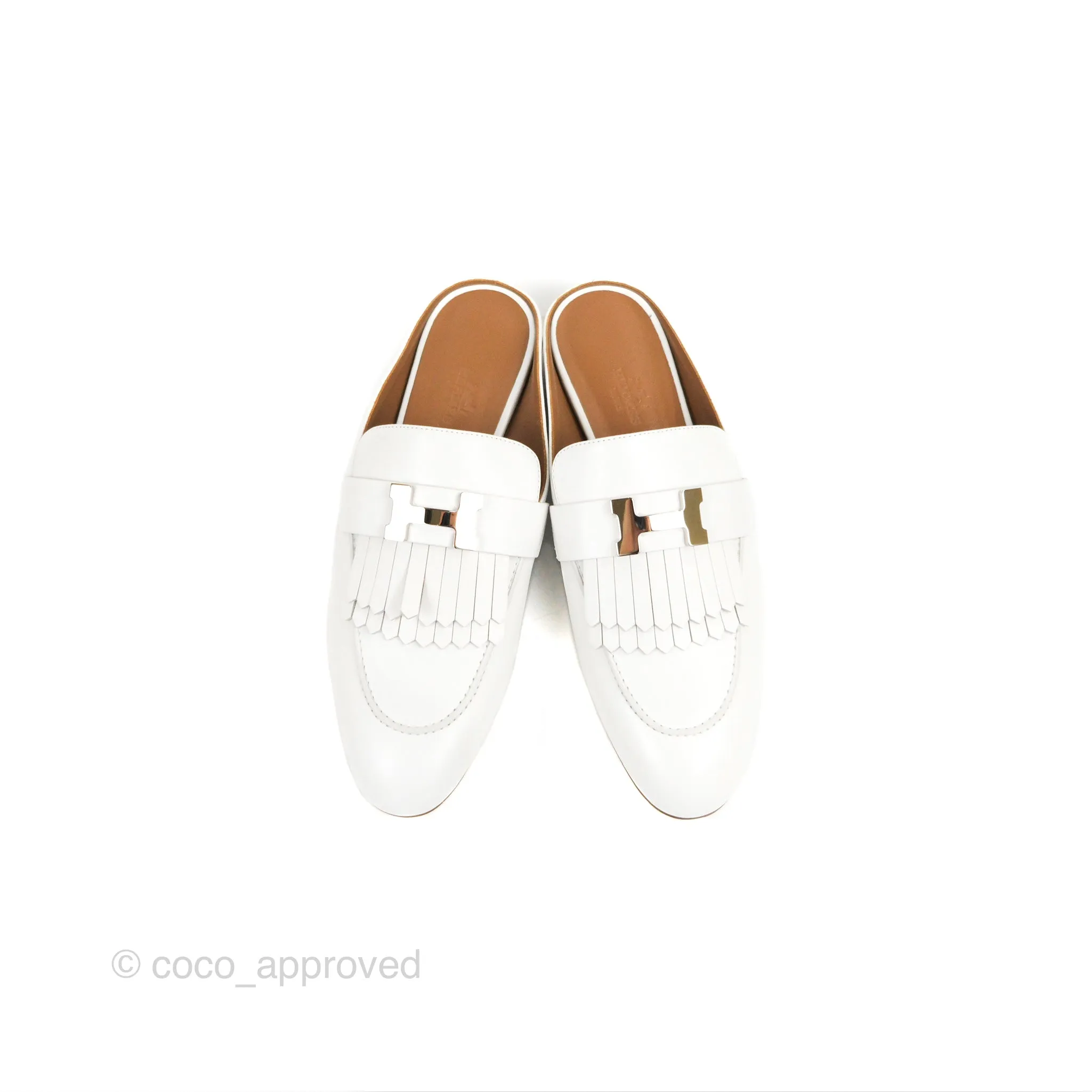 Hermes Rivoli Mule White Palladium Hardware Size 38.5