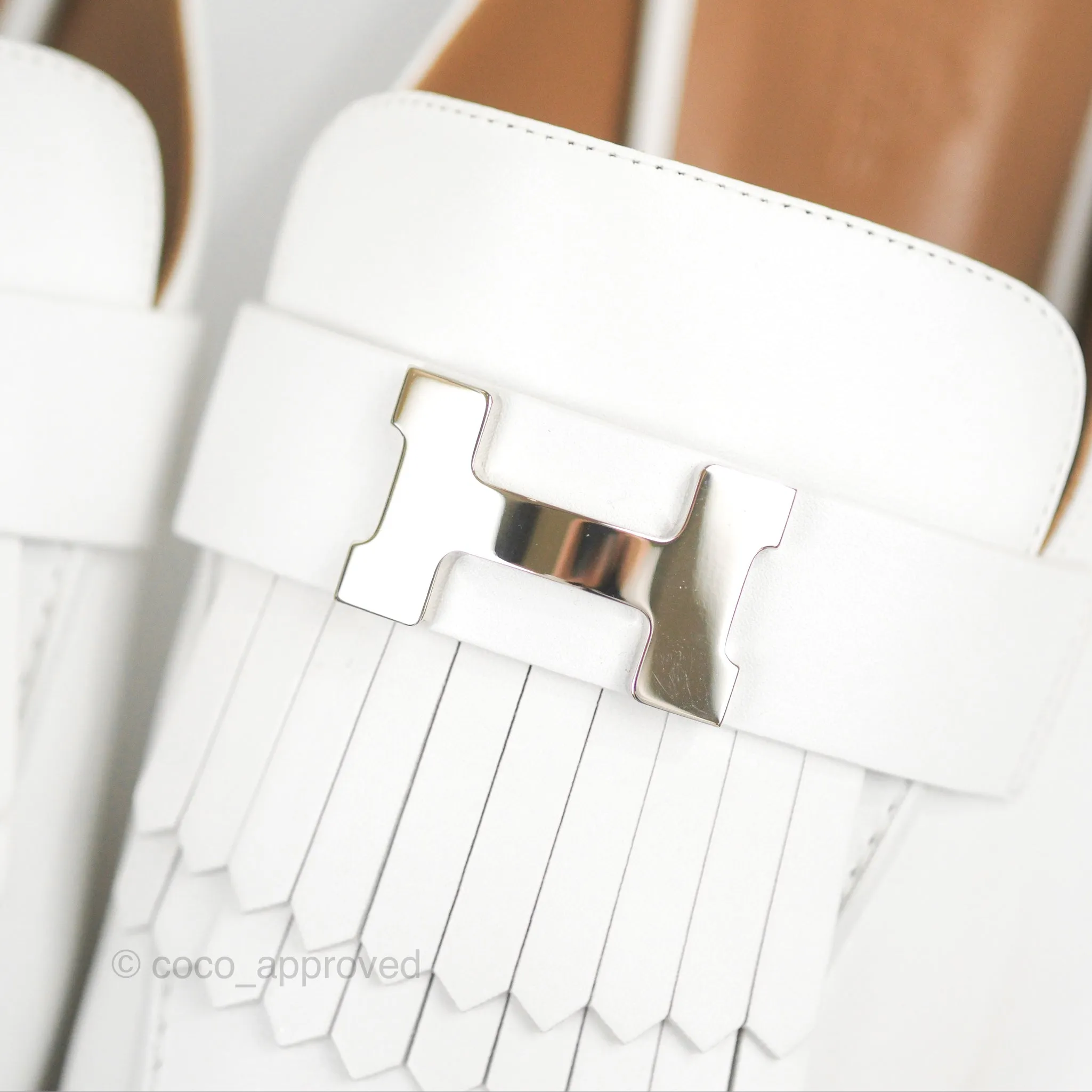 Hermes Rivoli Mule White Palladium Hardware Size 38.5