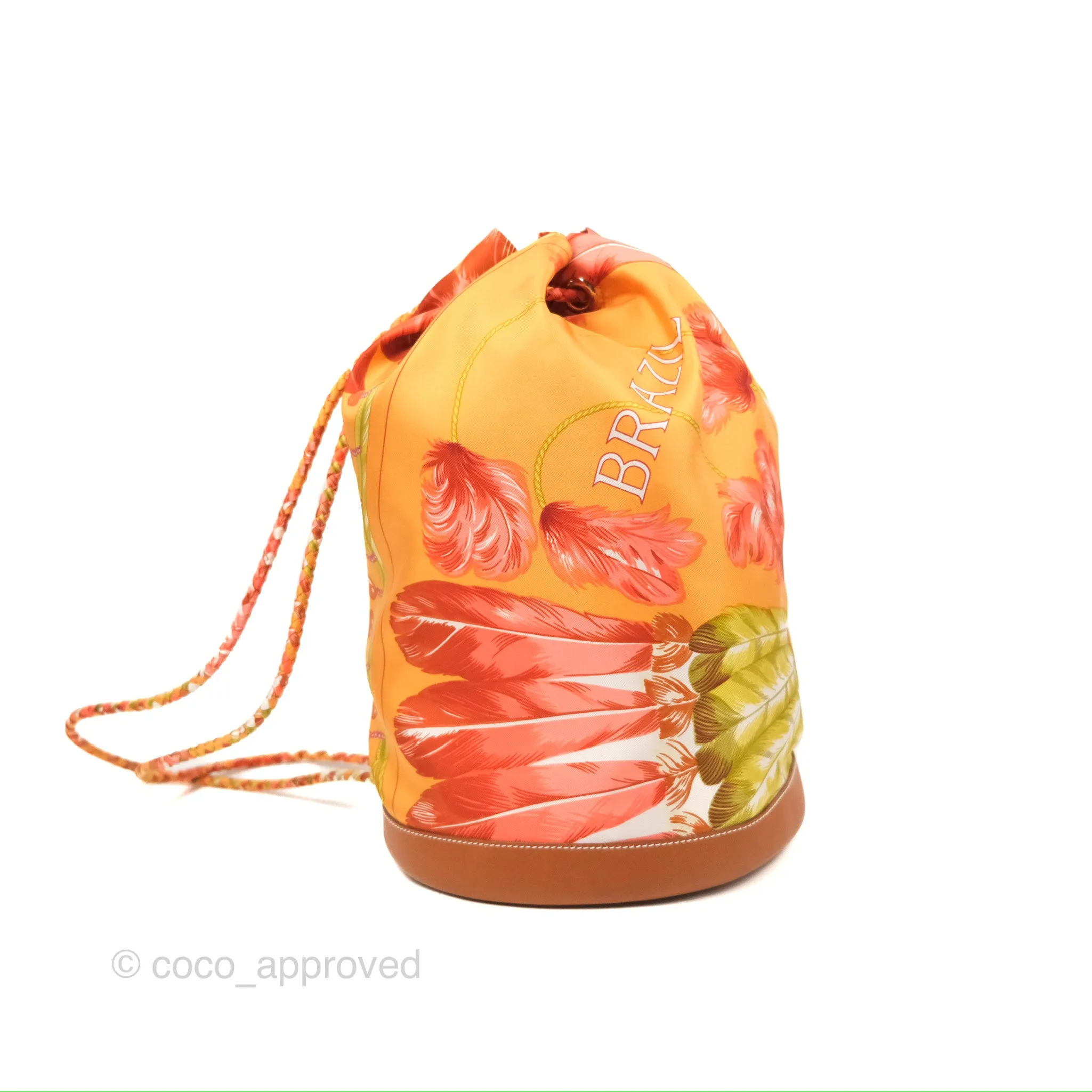 Hermes Sac Soie Cool Drawstring Backpack Orange
