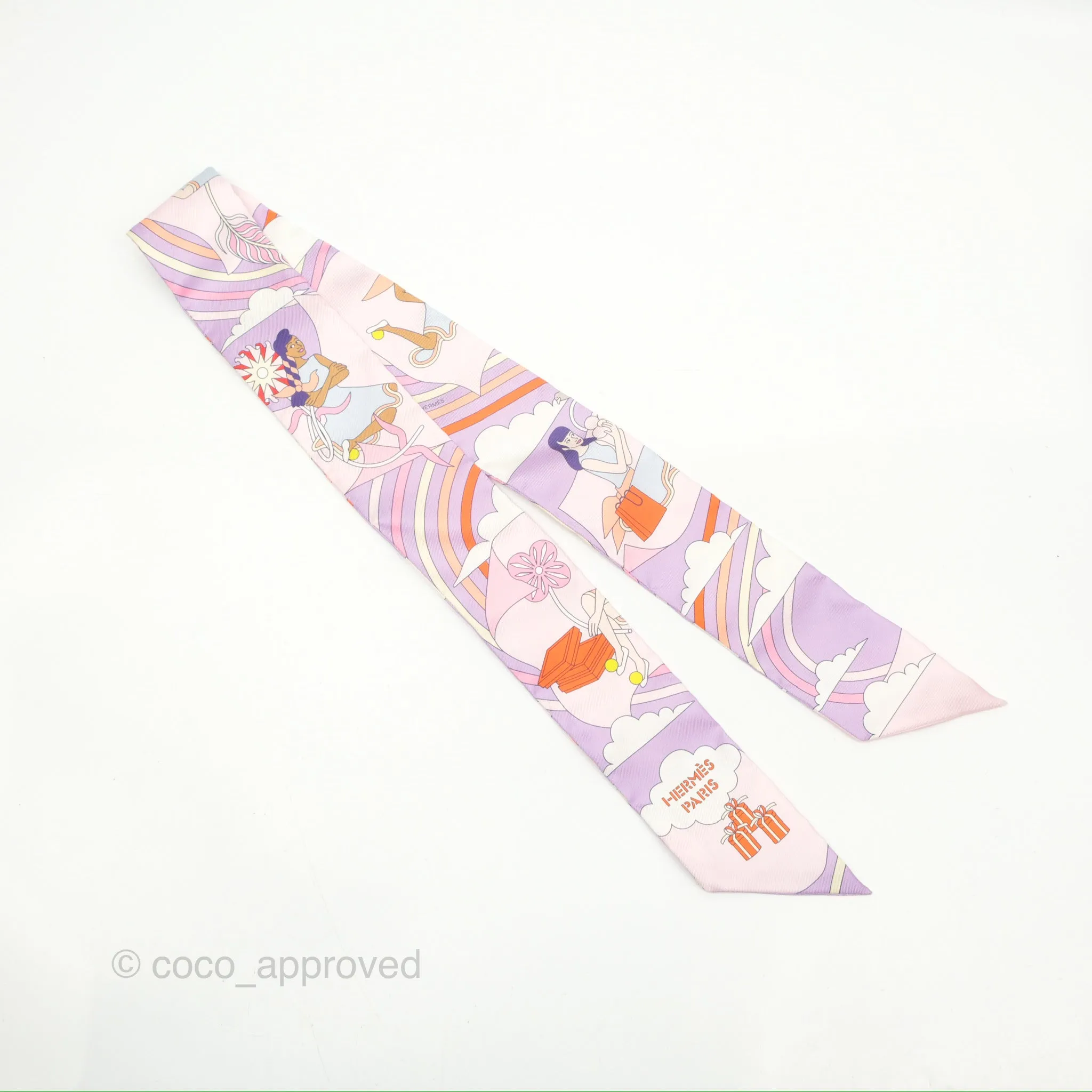 Hermes Silk Carres Volants Twilly Lilas/Rose Ple/ Orange