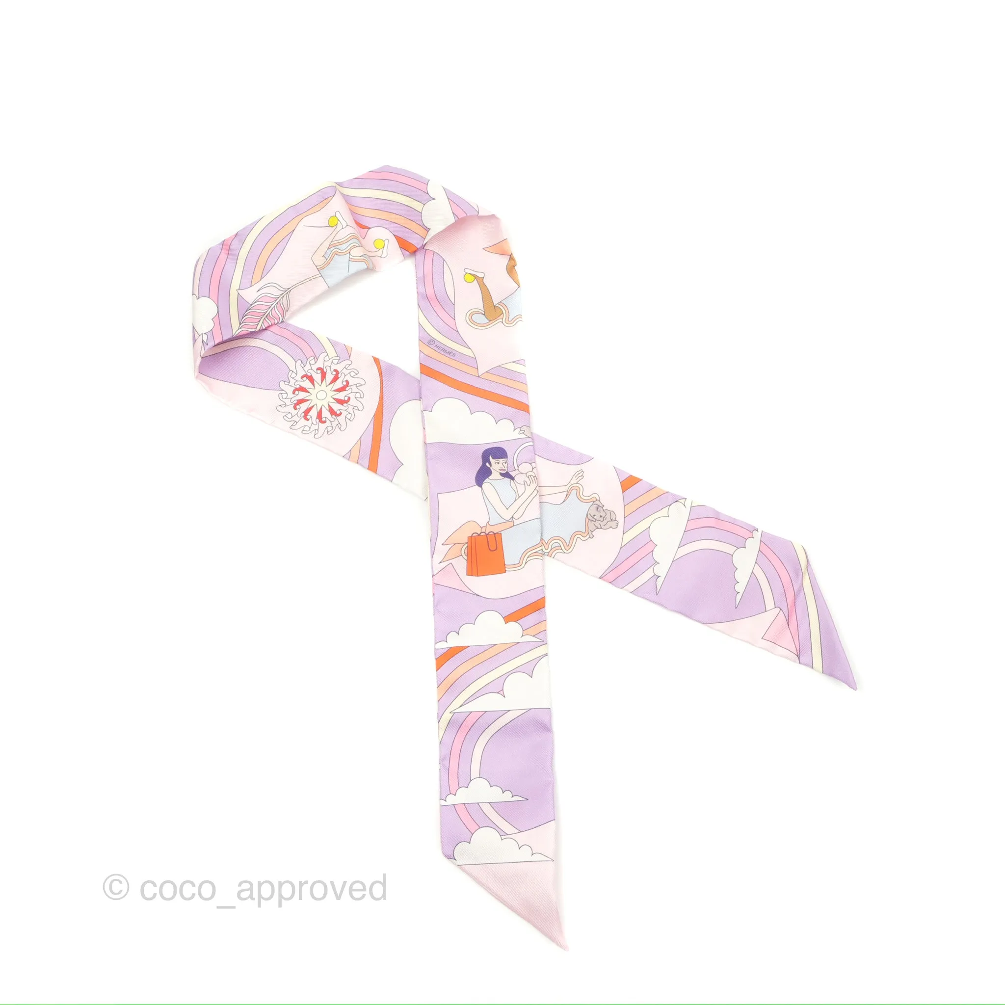 Hermes Silk Carres Volants Twilly Lilas/Rose Ple/ Orange