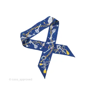 Hermes Silk Les Cles A Pois Twilly Marine Gris Argent