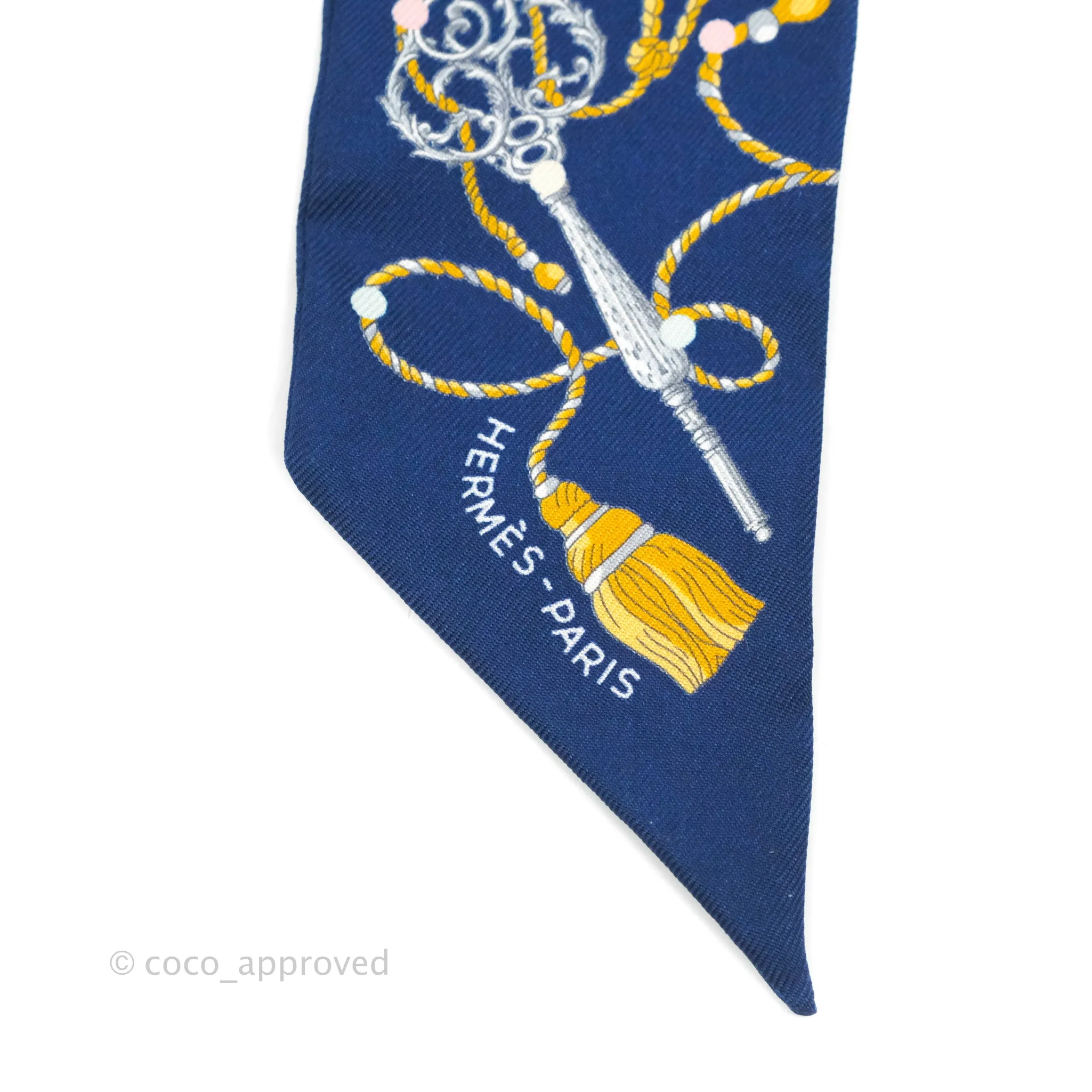 Hermes Silk Les Cles A Pois Twilly Marine Gris Argent