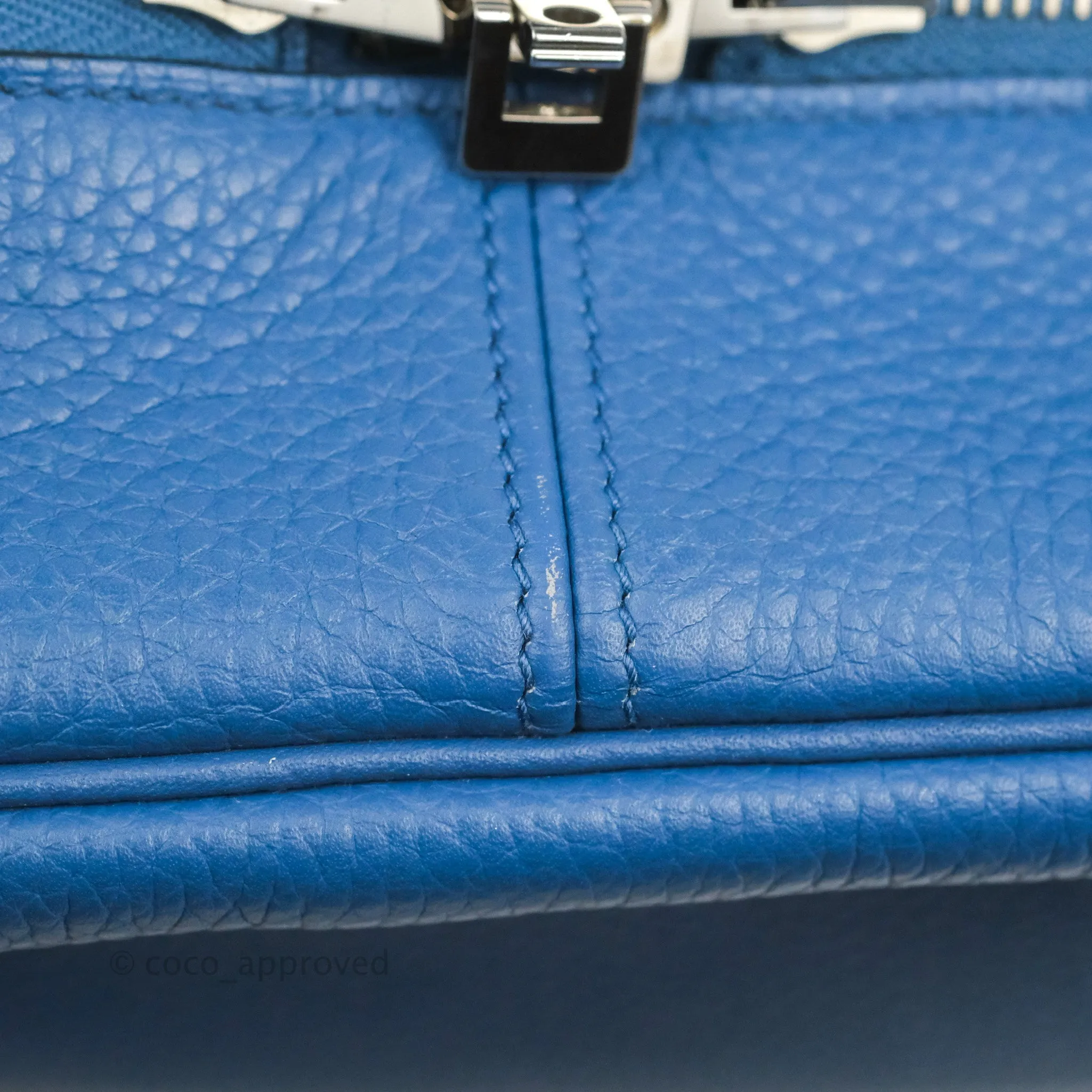 Hermes Victoria II 35 Bag Blue Paradis Clemence Palladium Hardware
