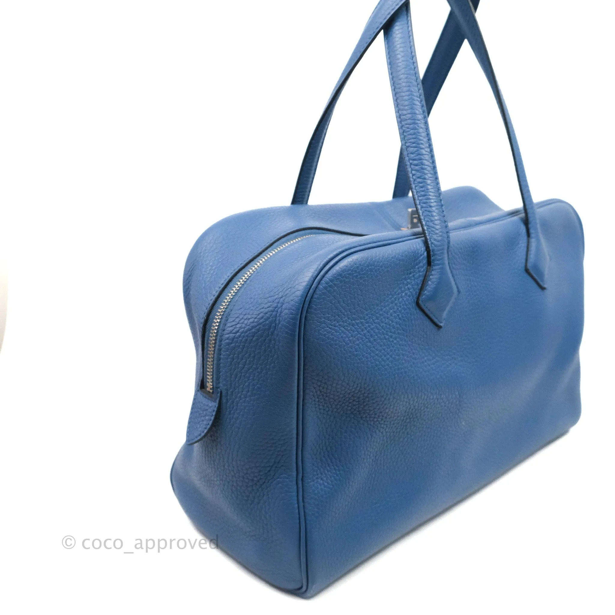 Hermes Victoria II 35 Bag Blue Paradis Clemence Palladium Hardware