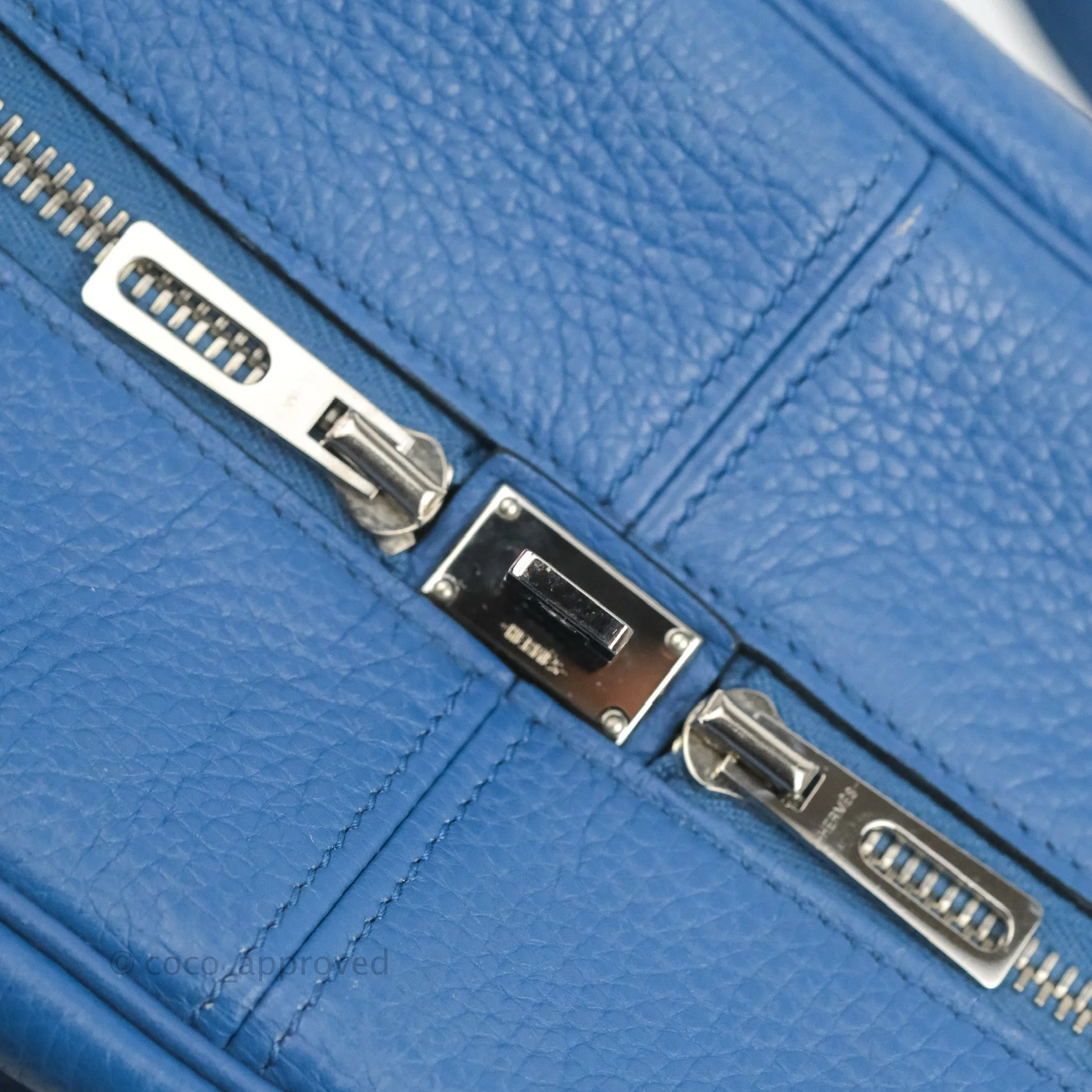 Hermes Victoria II 35 Bag Blue Paradis Clemence Palladium Hardware