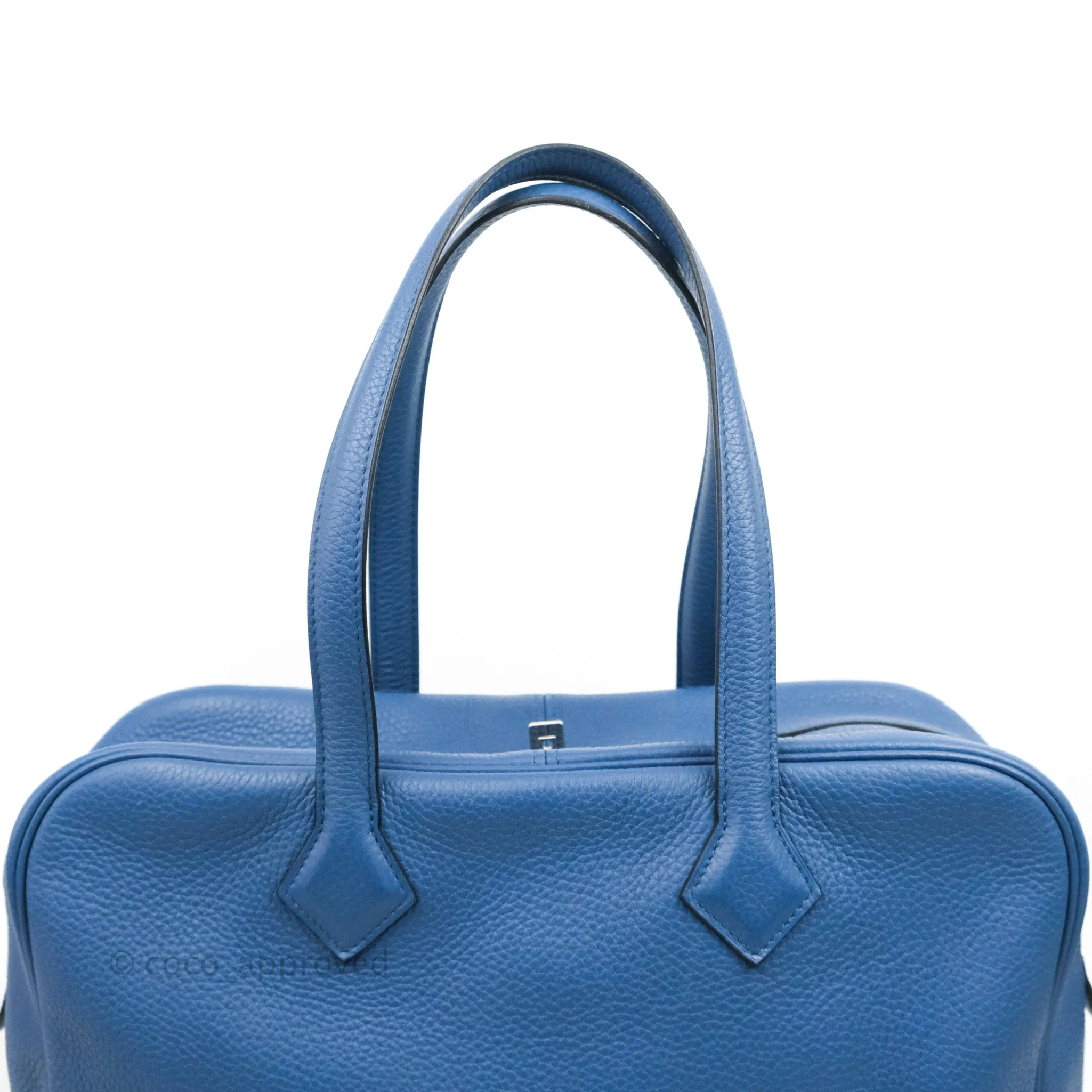 Hermes Victoria II 35 Bag Blue Paradis Clemence Palladium Hardware