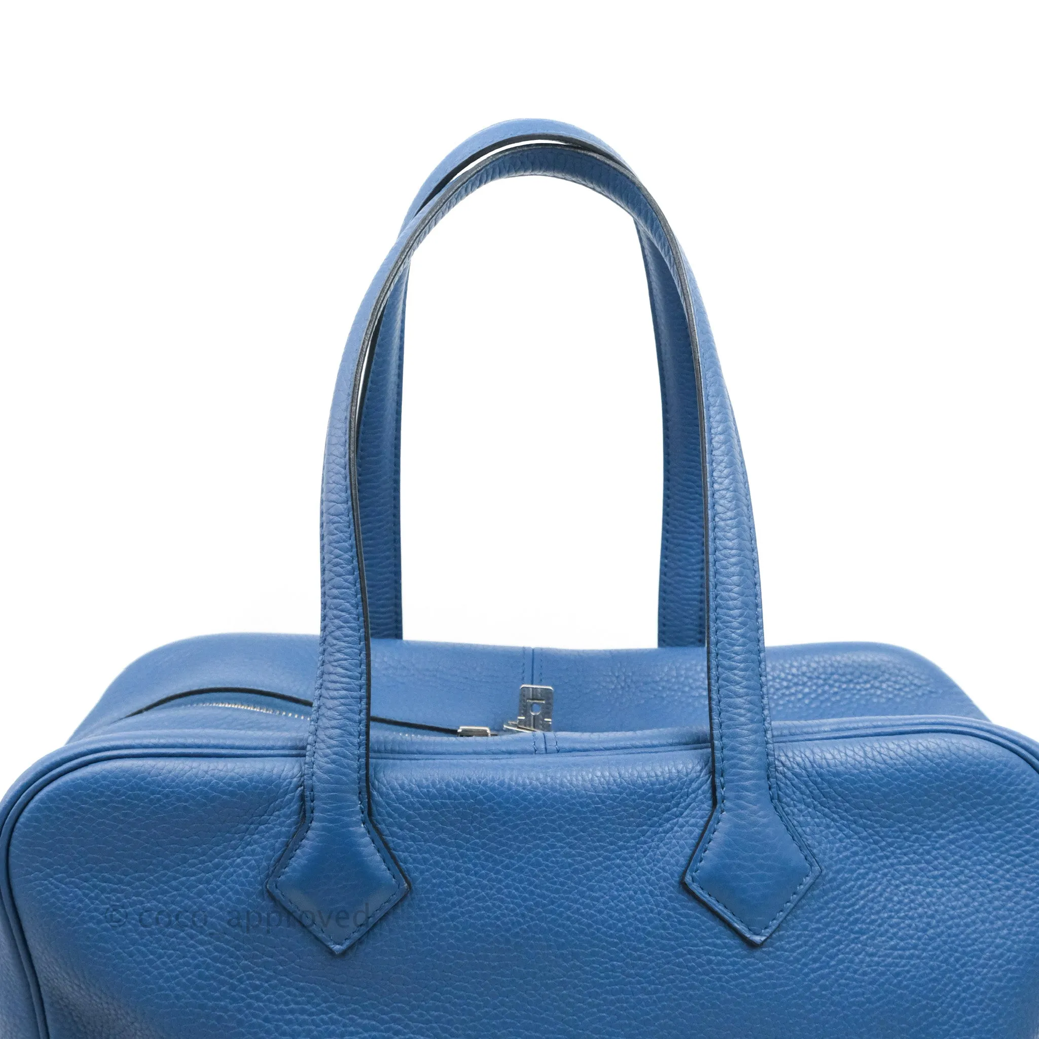 Hermes Victoria II 35 Bag Blue Paradis Clemence Palladium Hardware