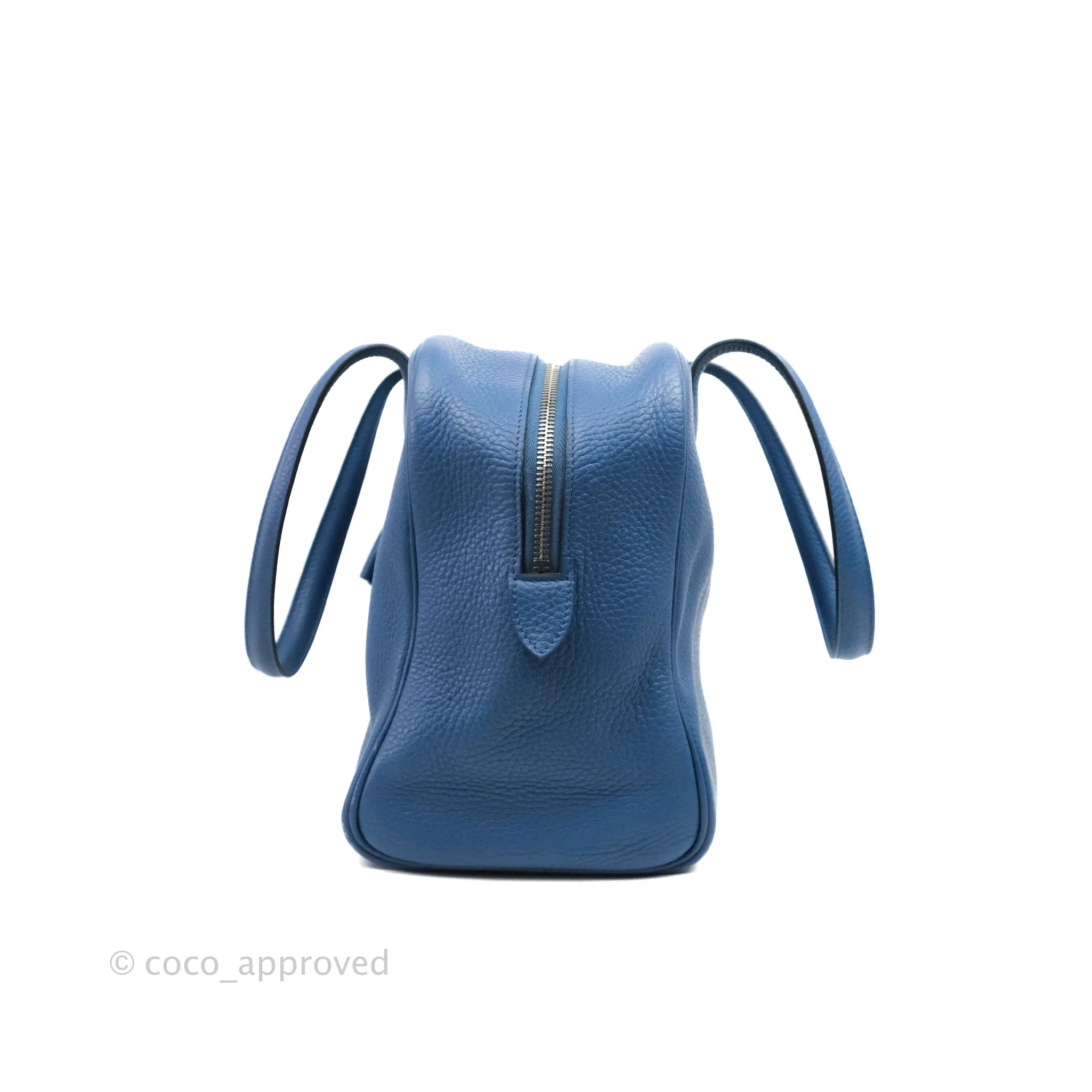 Hermes Victoria II 35 Bag Blue Paradis Clemence Palladium Hardware