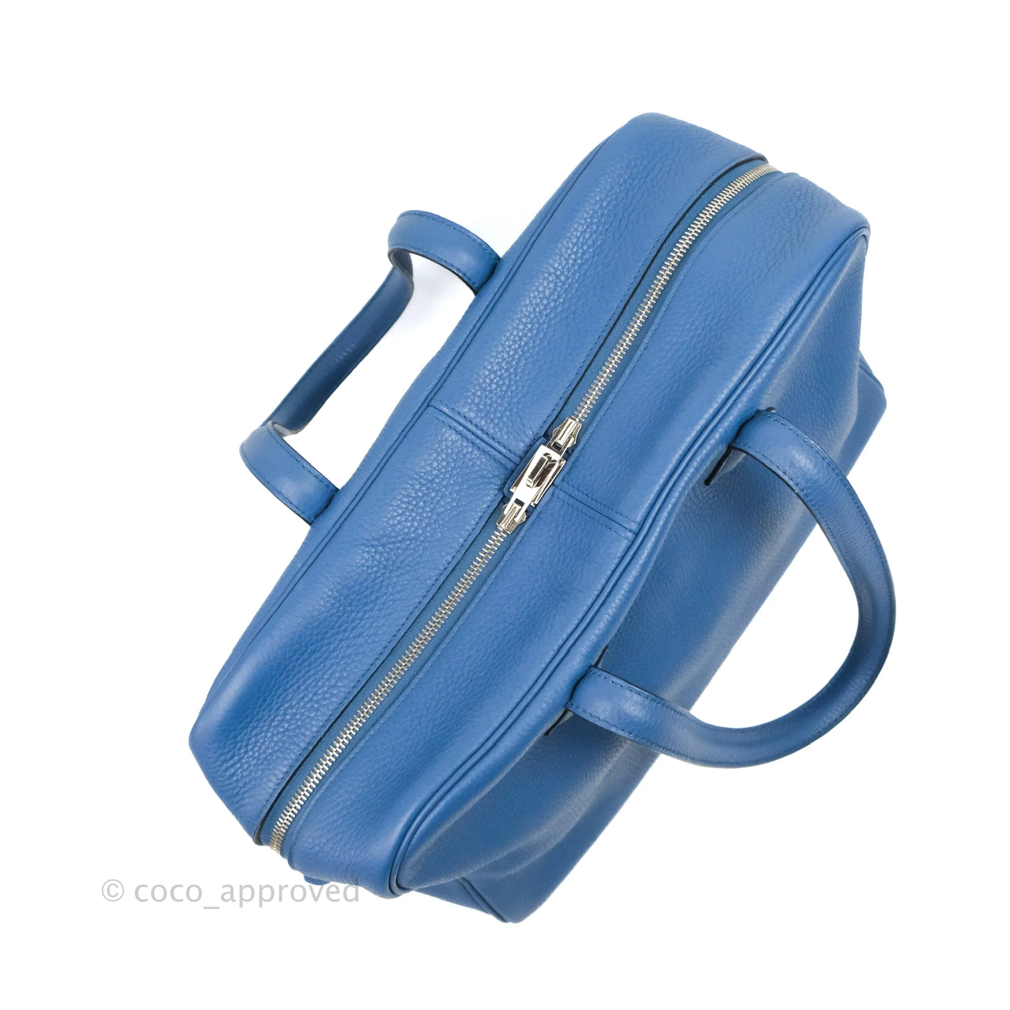 Hermes Victoria II 35 Bag Blue Paradis Clemence Palladium Hardware