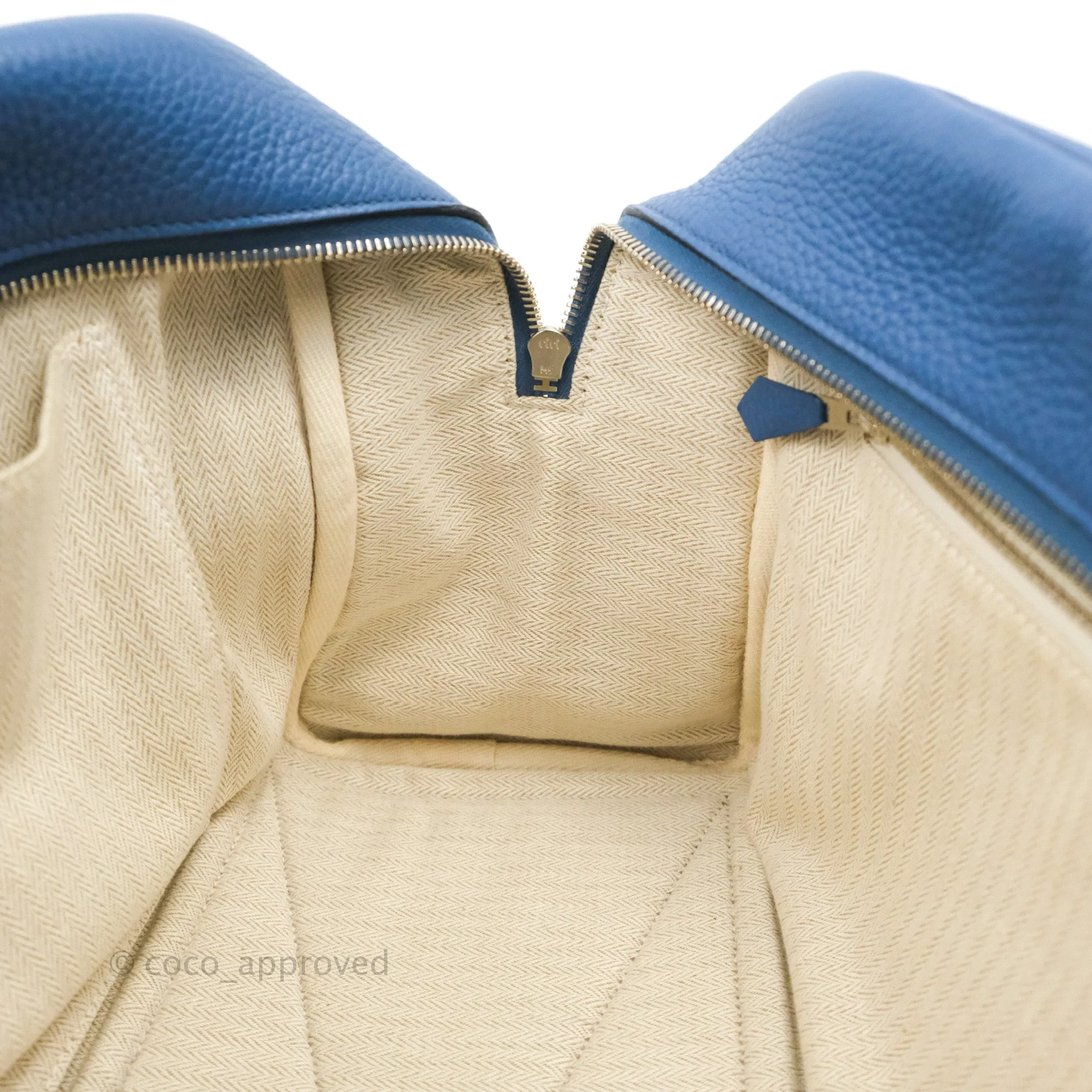 Hermes Victoria II 35 Bag Blue Paradis Clemence Palladium Hardware