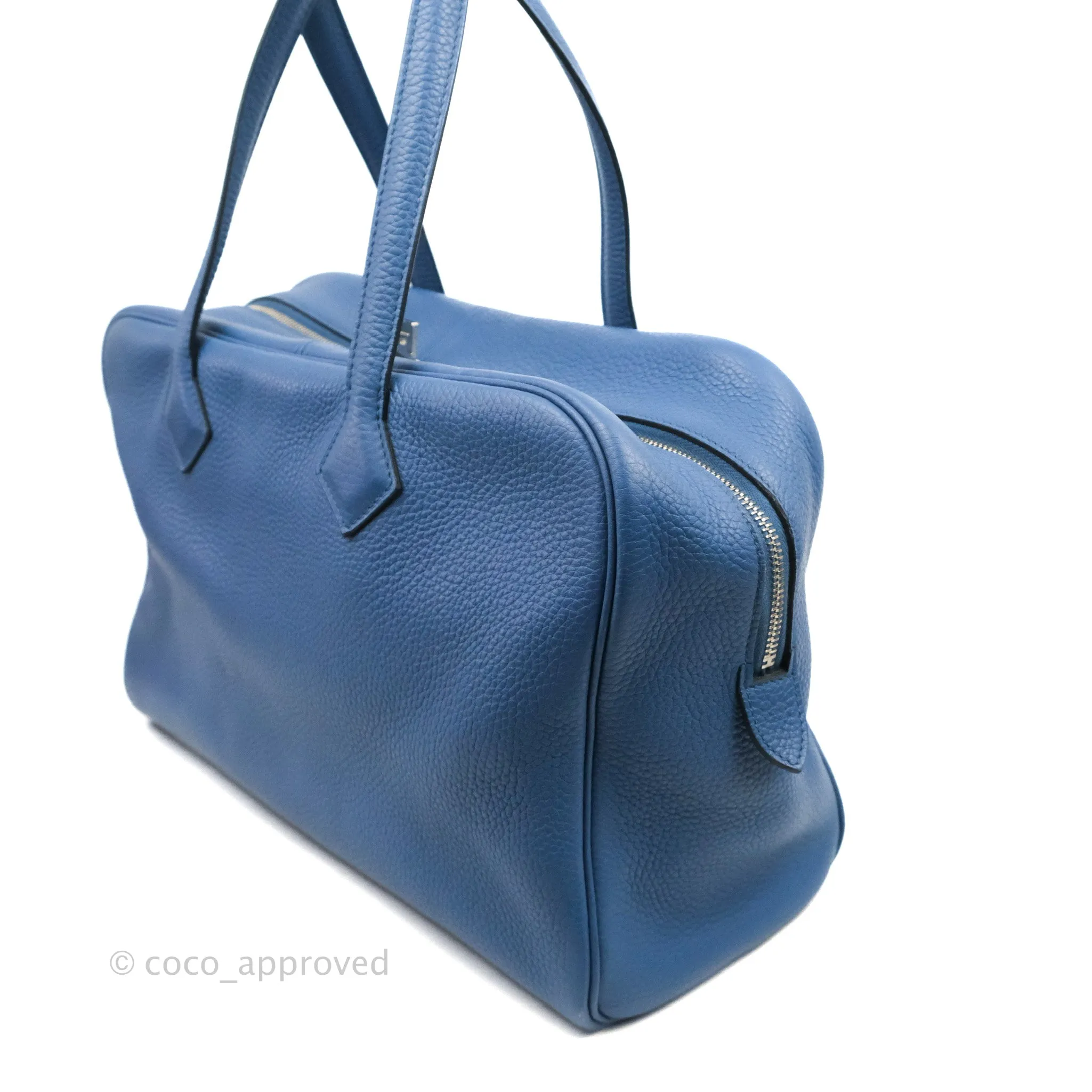 Hermes Victoria II 35 Bag Blue Paradis Clemence Palladium Hardware