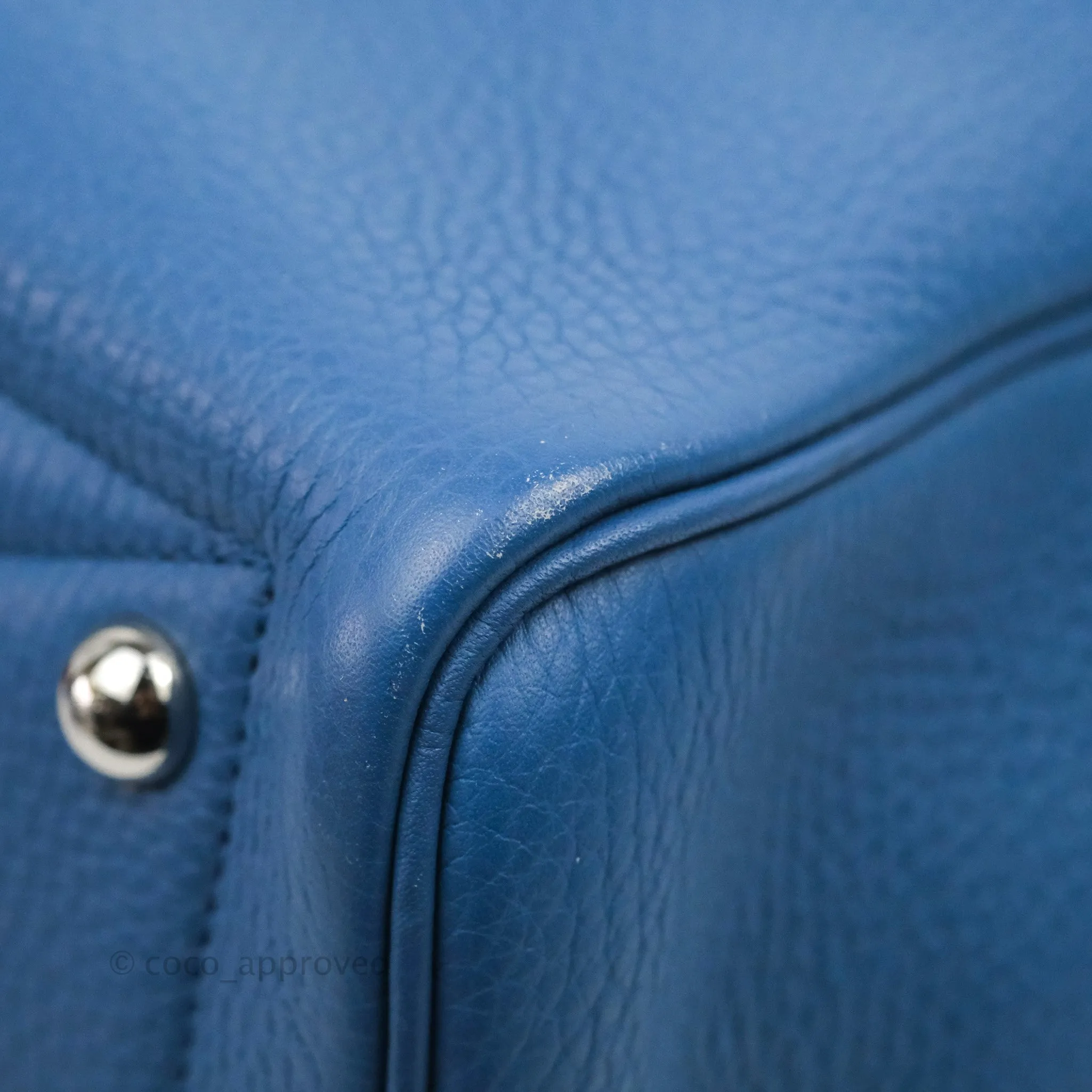 Hermes Victoria II 35 Bag Blue Paradis Clemence Palladium Hardware
