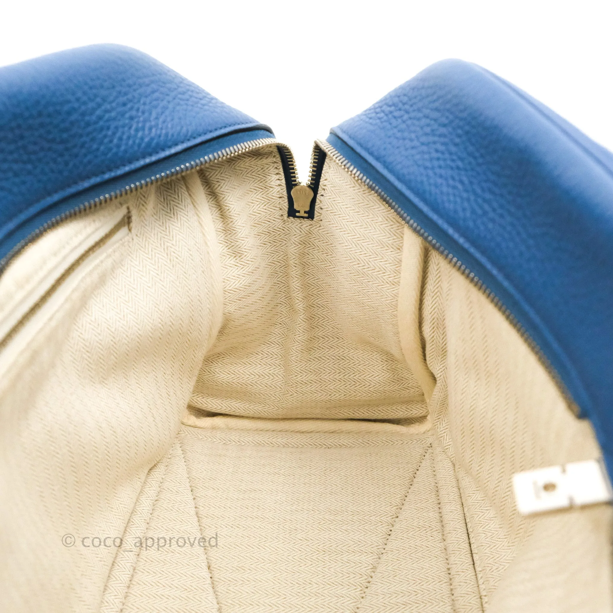 Hermes Victoria II 35 Bag Blue Paradis Clemence Palladium Hardware