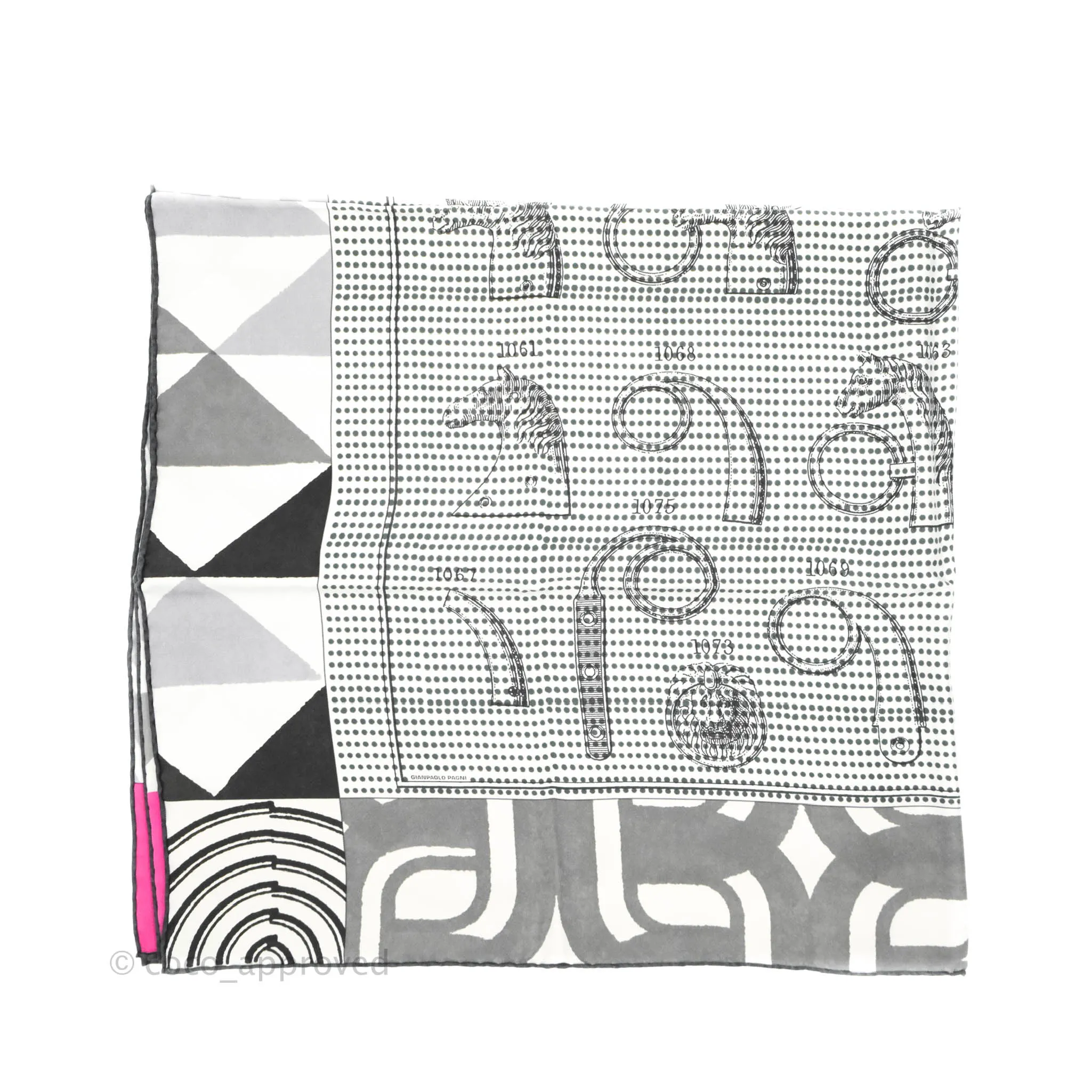 Hermes White Indian Pink Manufacture De Boucleries Scarf 90 Blanc/Rose Indien