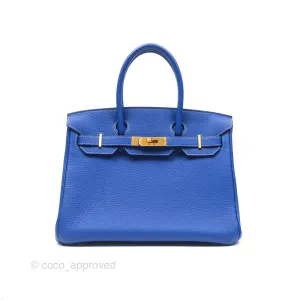 Herms Birkin 30 Retourne HSS Blue Gris Clemence Brushed Gold Hardware