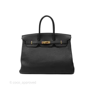 Herms Birkin 35 Retourne Black Noir 89 Clemence Gold Hardware