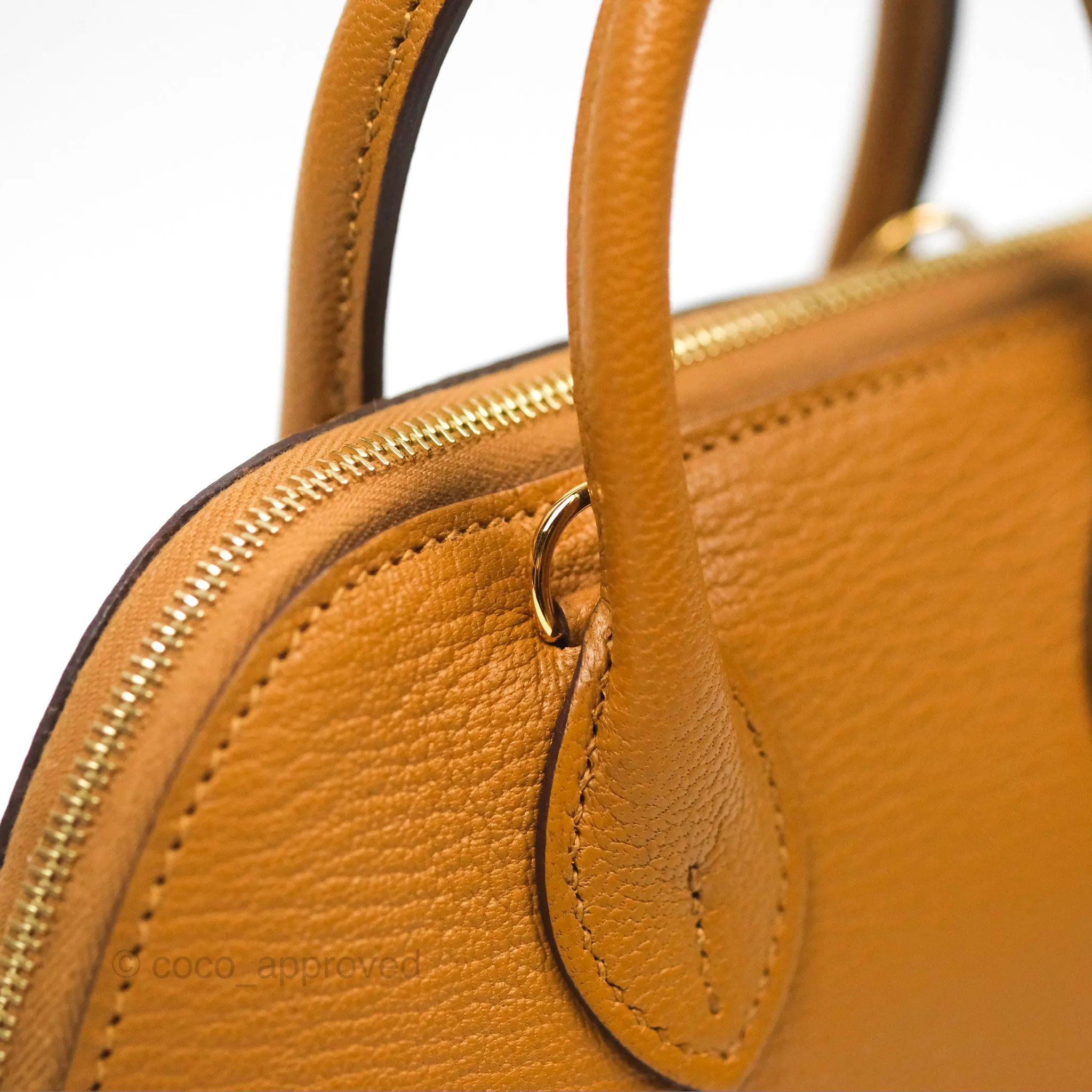 Herms Bolide Mini 1923 Caramel Chevre Mysore Strap Ficelle/Black Gold Hardware