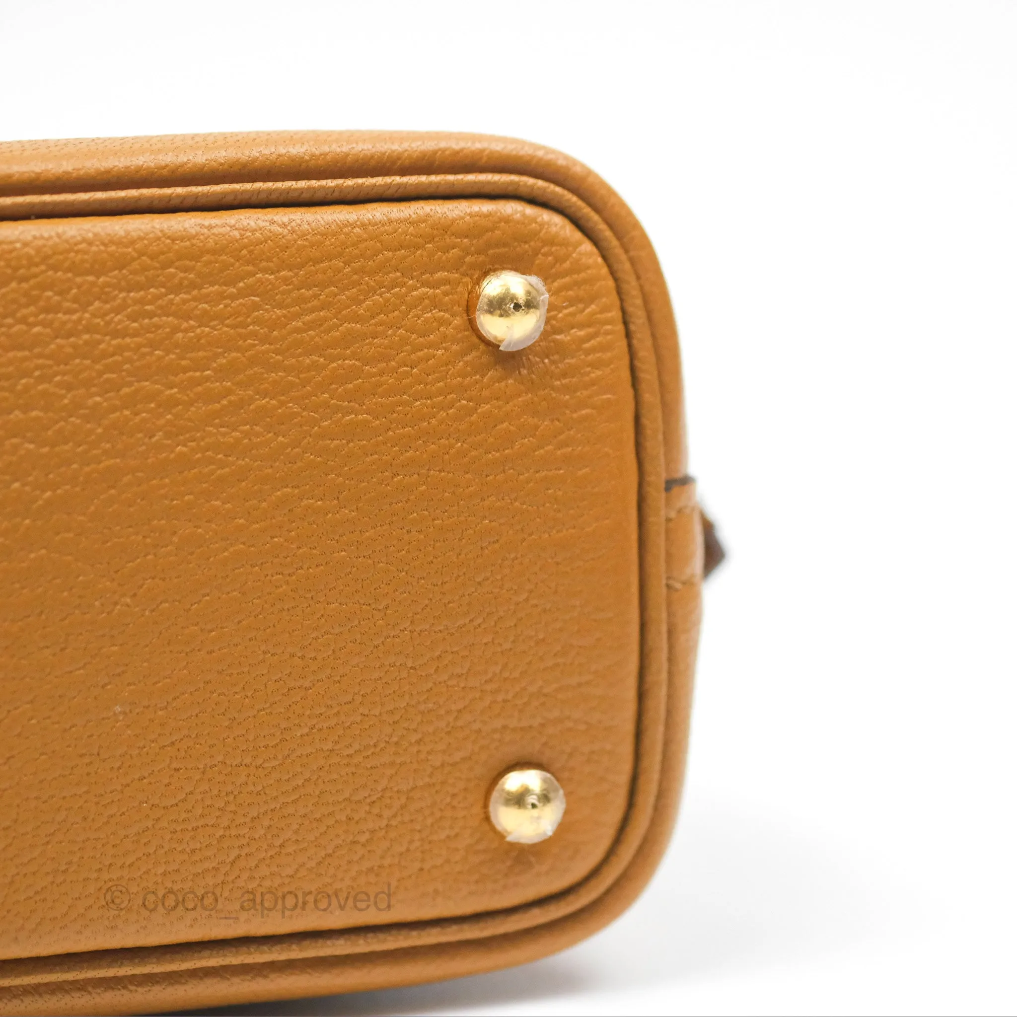 Herms Bolide Mini 1923 Caramel Chevre Mysore Strap Ficelle/Black Gold Hardware