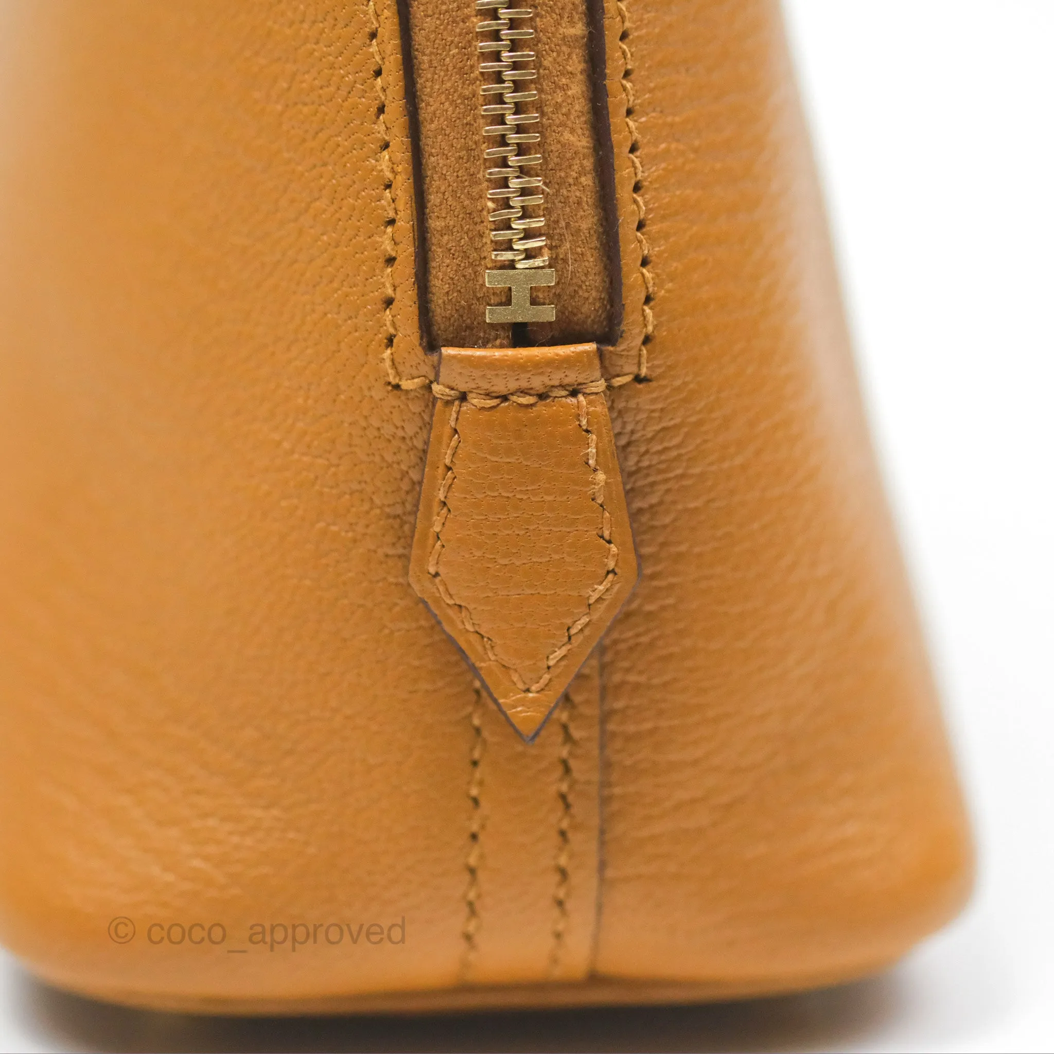Herms Bolide Mini 1923 Caramel Chevre Mysore Strap Ficelle/Black Gold Hardware