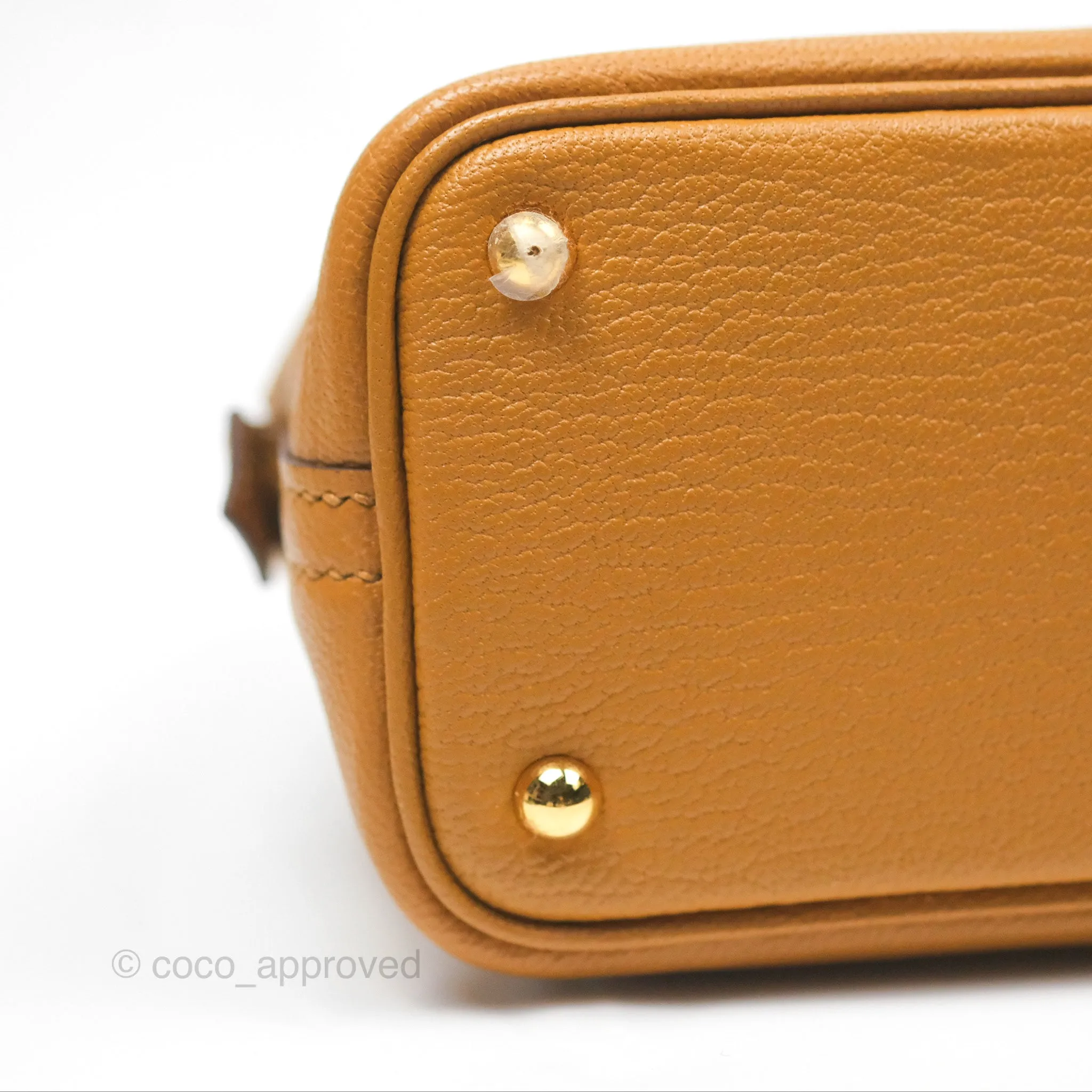 Herms Bolide Mini 1923 Caramel Chevre Mysore Strap Ficelle/Black Gold Hardware