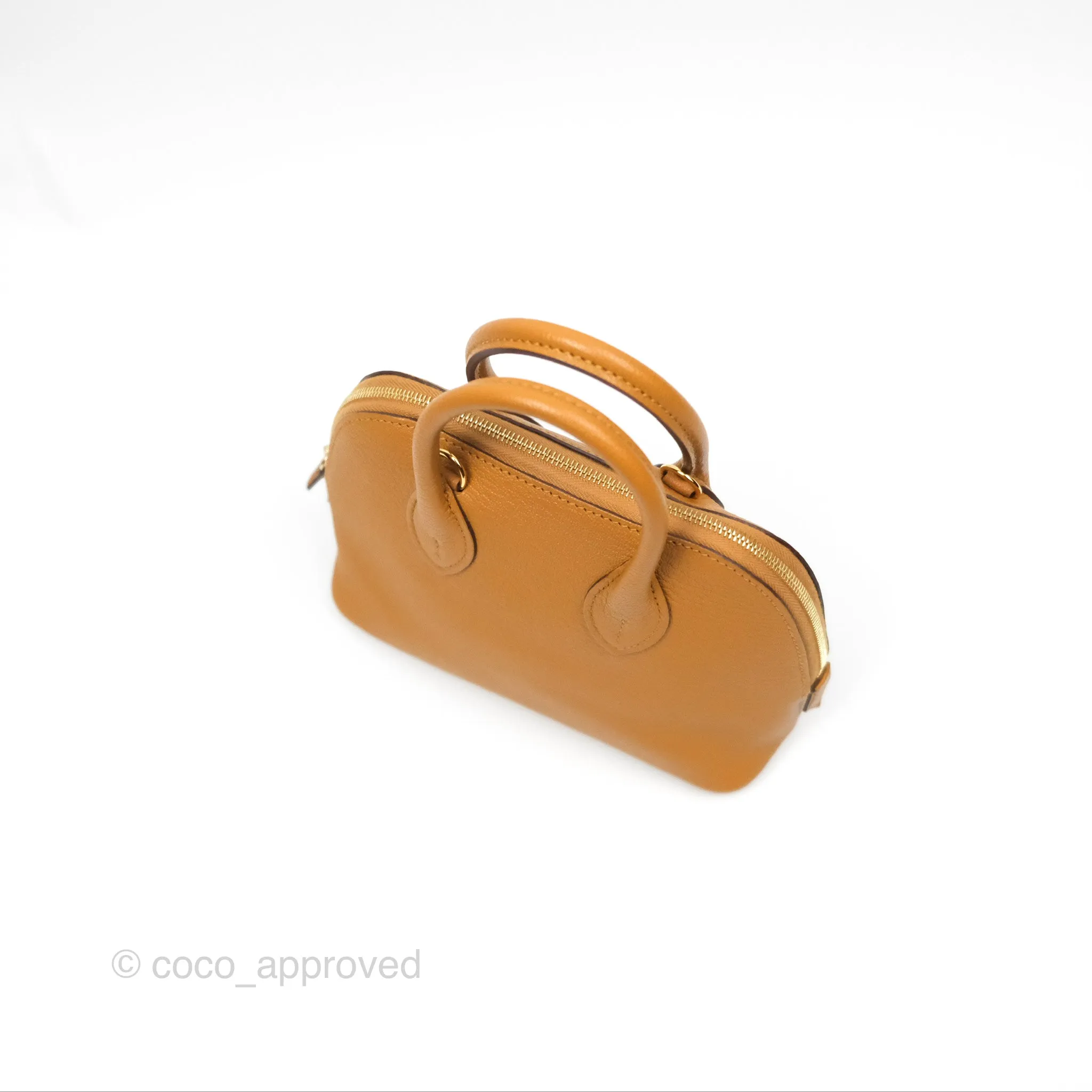 Herms Bolide Mini 1923 Caramel Chevre Mysore Strap Ficelle/Black Gold Hardware