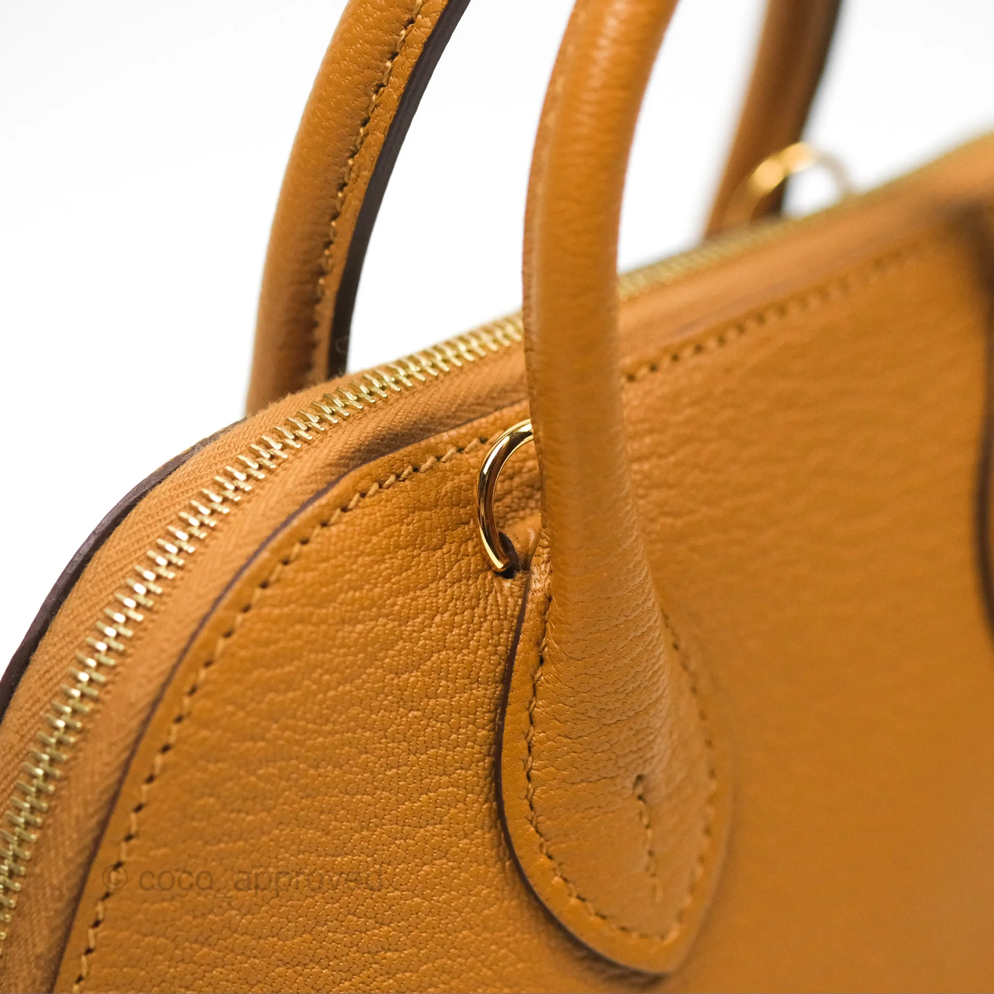 Herms Bolide Mini 1923 Caramel Chevre Mysore Strap Ficelle/Black Gold Hardware