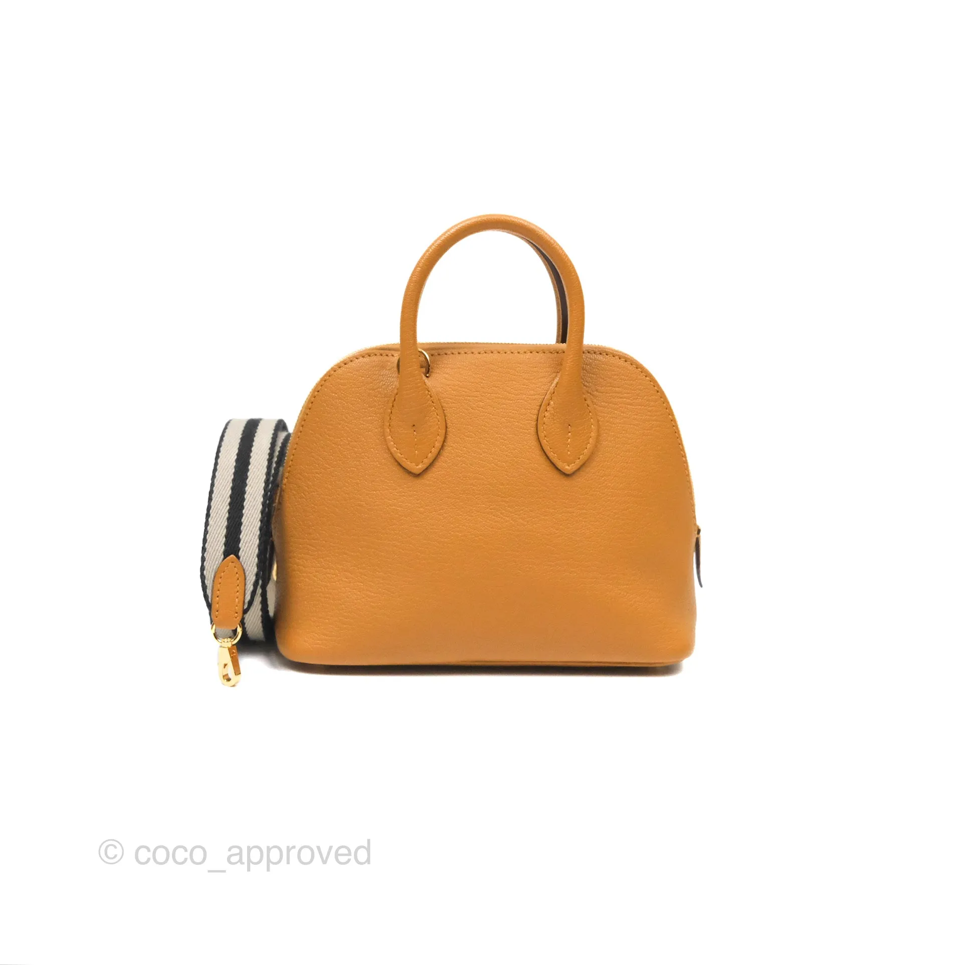 Herms Bolide Mini 1923 Caramel Chevre Mysore Strap Ficelle/Black Gold Hardware