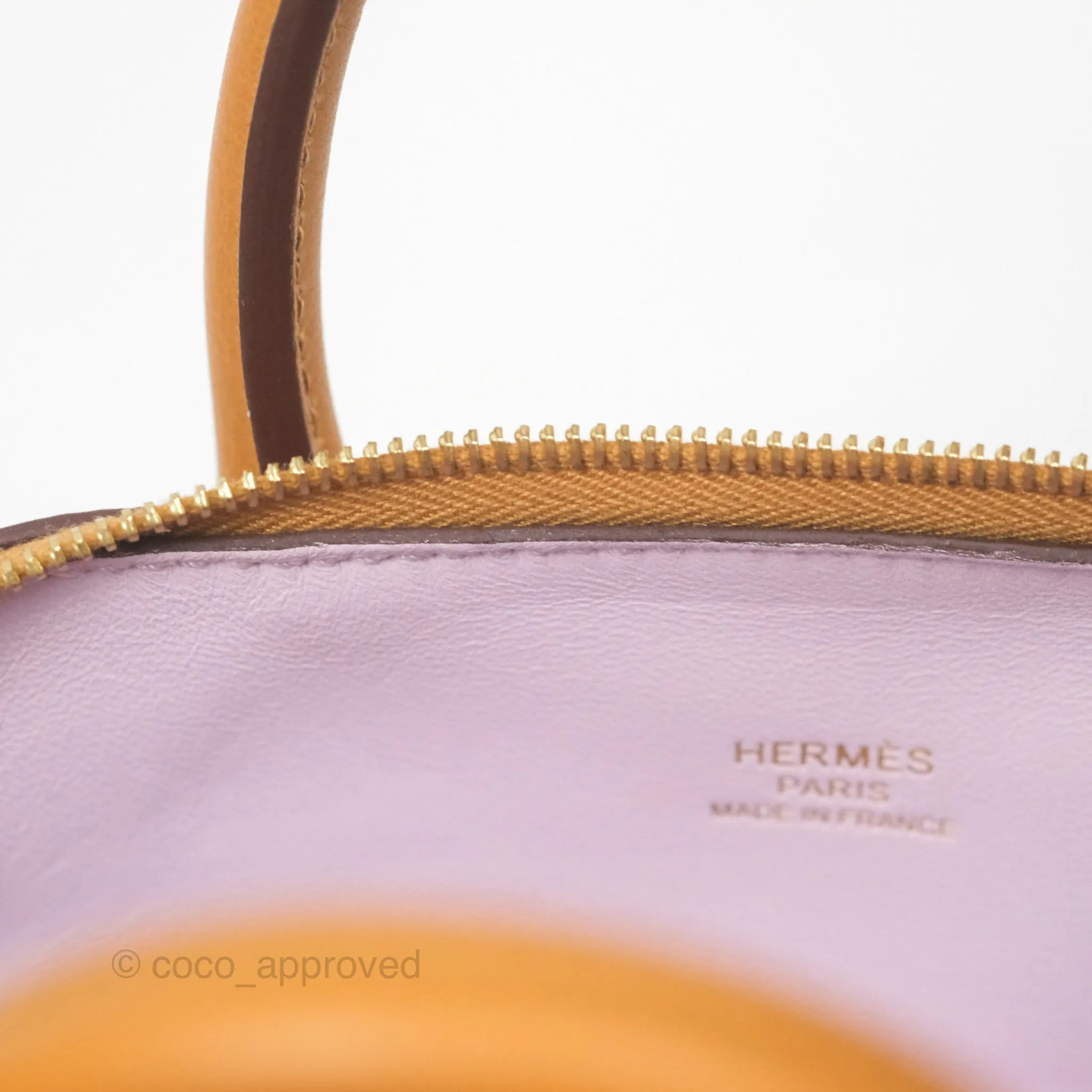 Herms Bolide Mini 1923 Evercolor Caramel 28/ Mauve Pale 09 Gold Hardware
