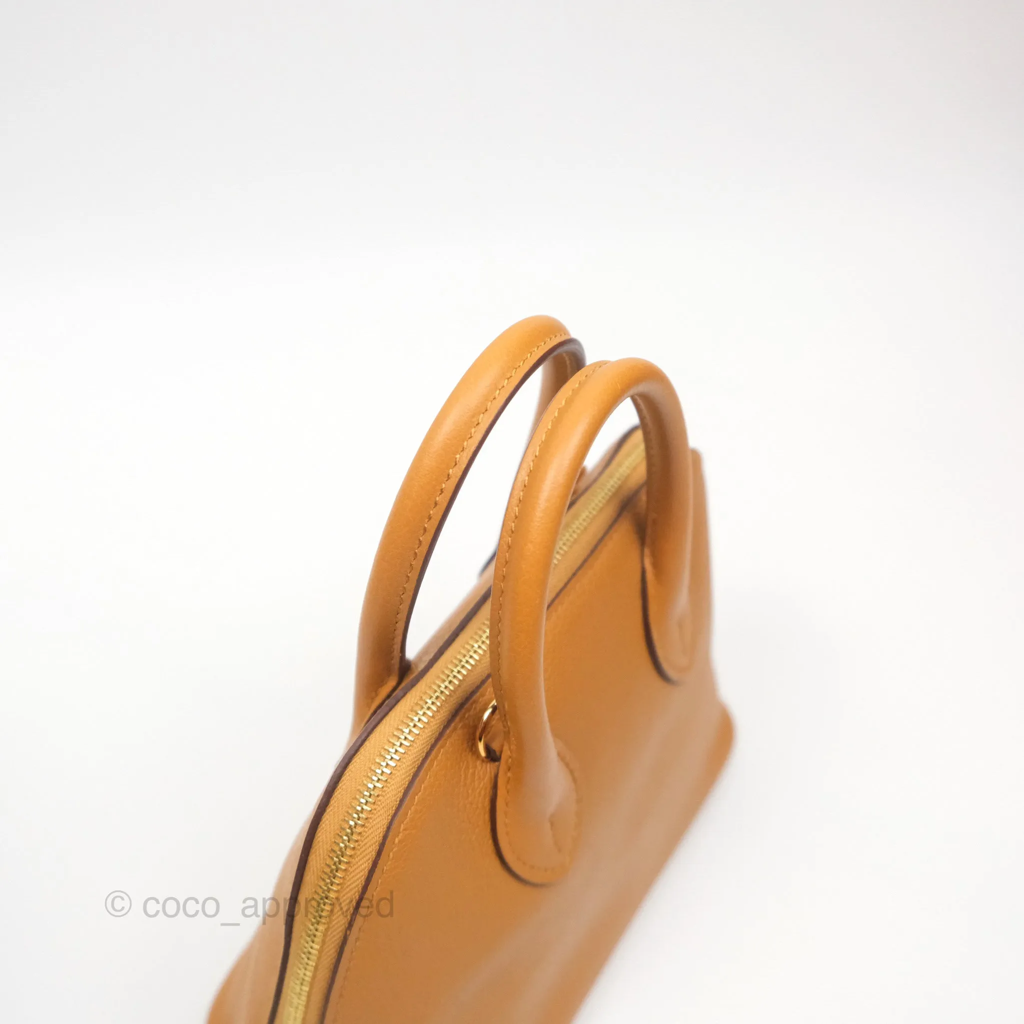 Herms Bolide Mini 1923 Evercolor Caramel 28/ Mauve Pale 09 Gold Hardware