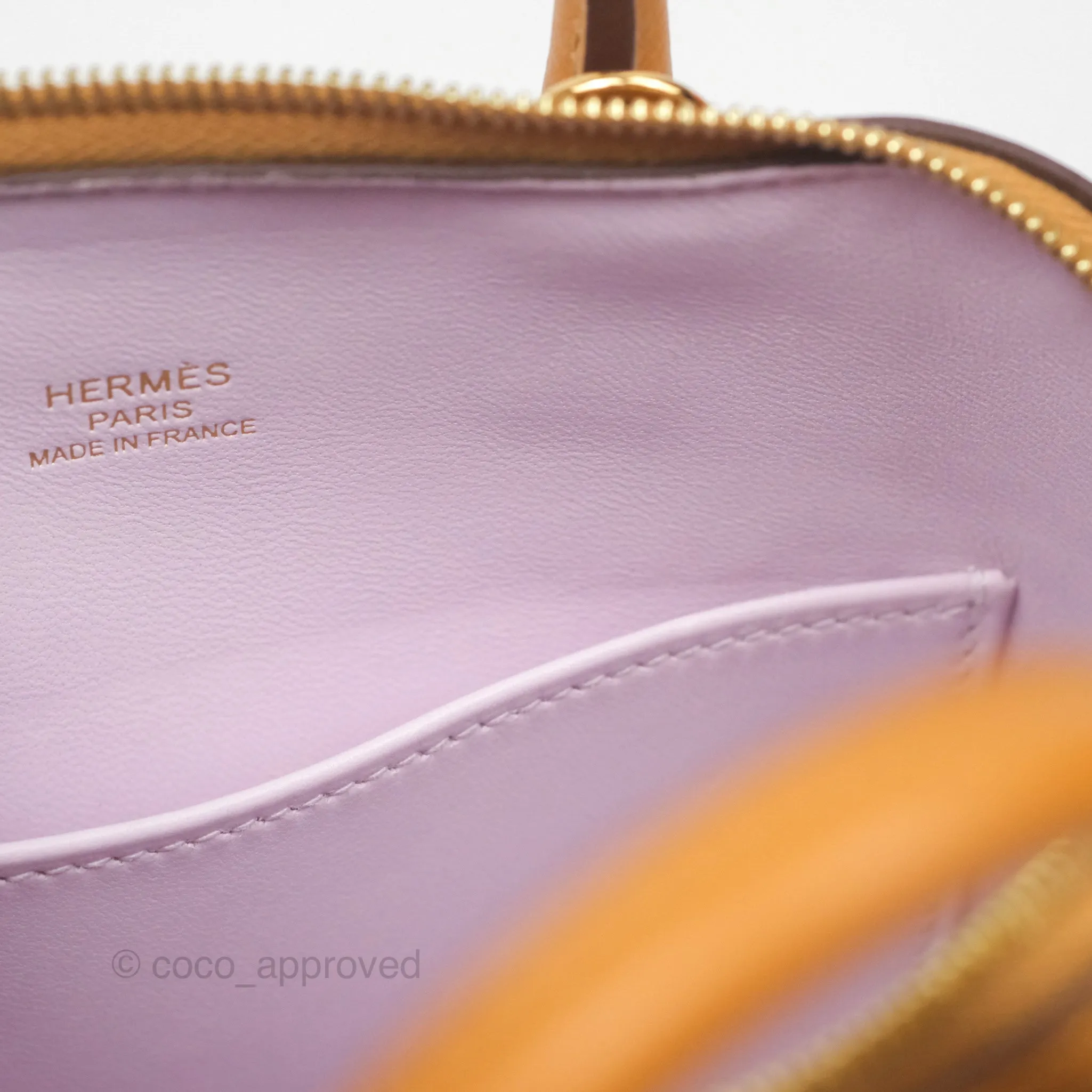 Herms Bolide Mini 1923 Evercolor Caramel 28/ Mauve Pale 09 Gold Hardware