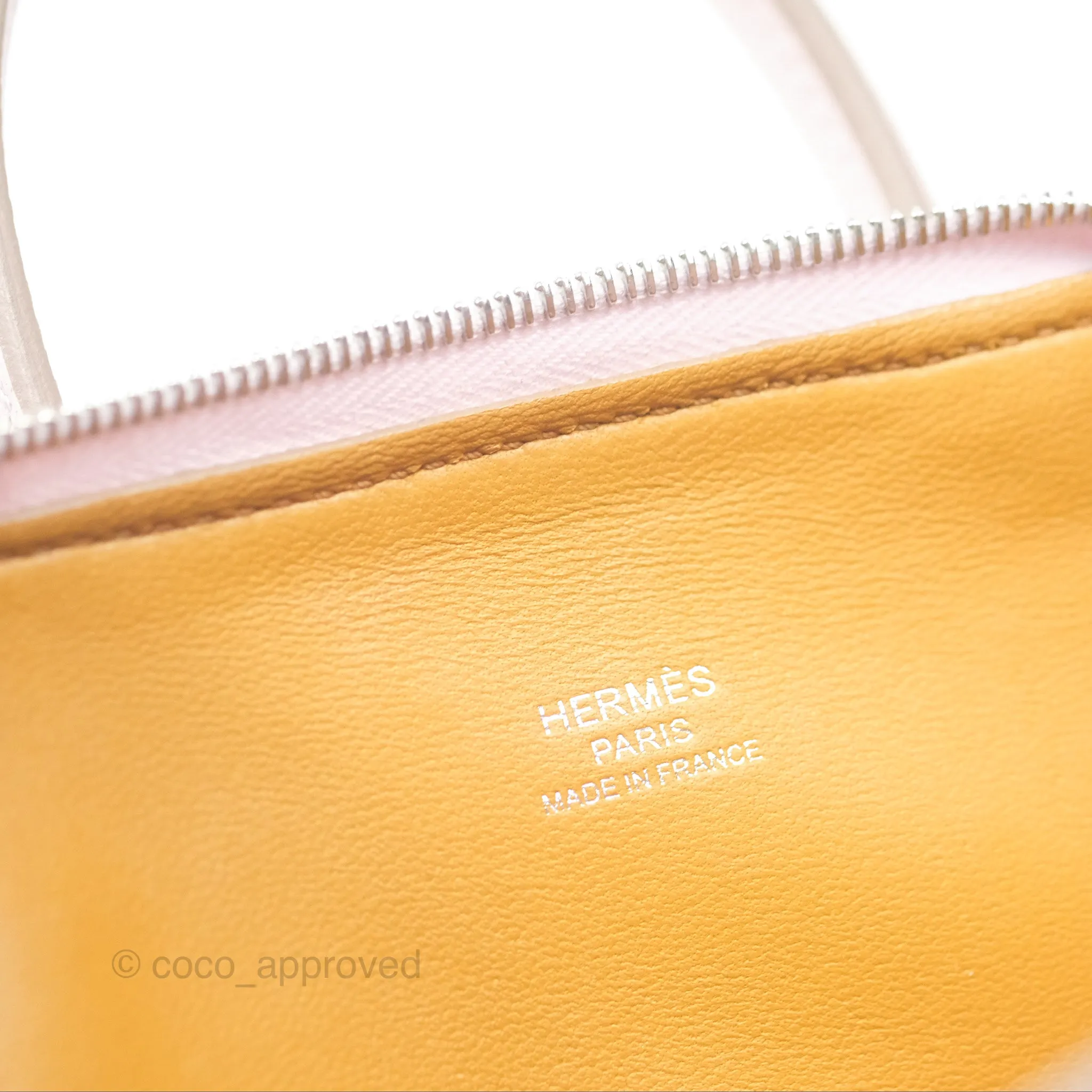 Herms Bolide Mini 1923 Verso Evercolor Mauve Pale 09/ Caramel 28 Palladium Hardware