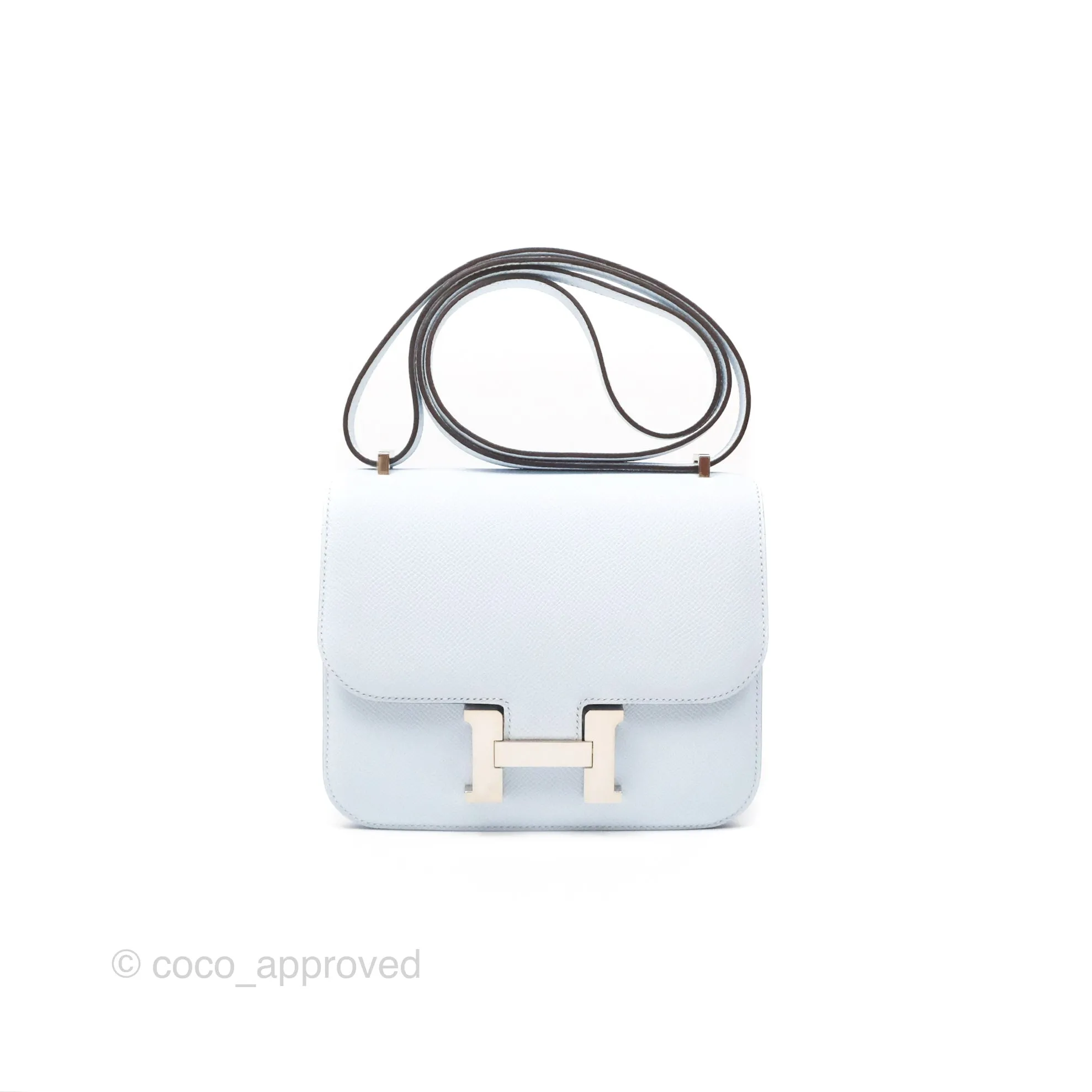 Herms Constance Mini 18cm Blue Brume Epsom Palladium Hardware