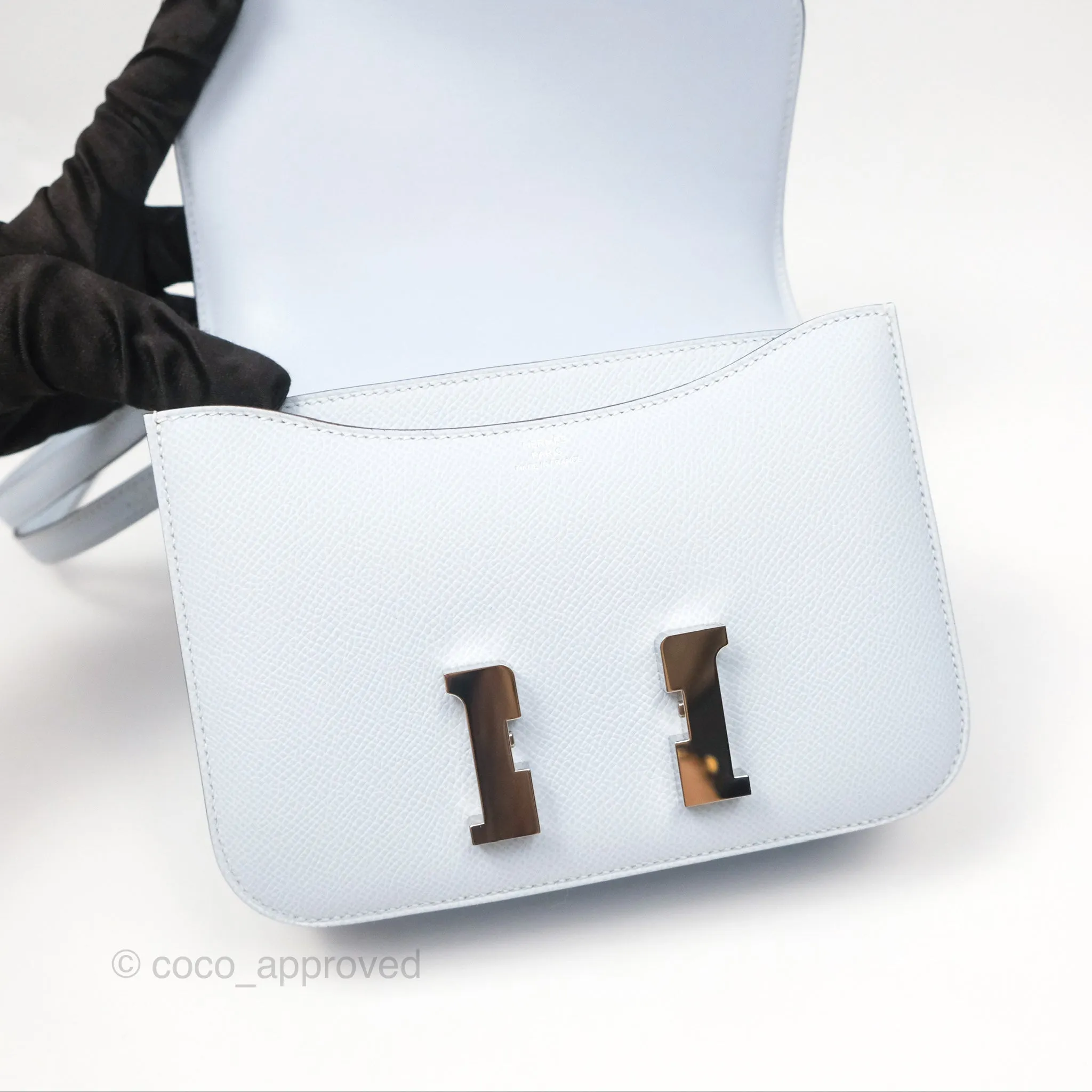 Herms Constance Mini 18cm Blue Brume Epsom Palladium Hardware