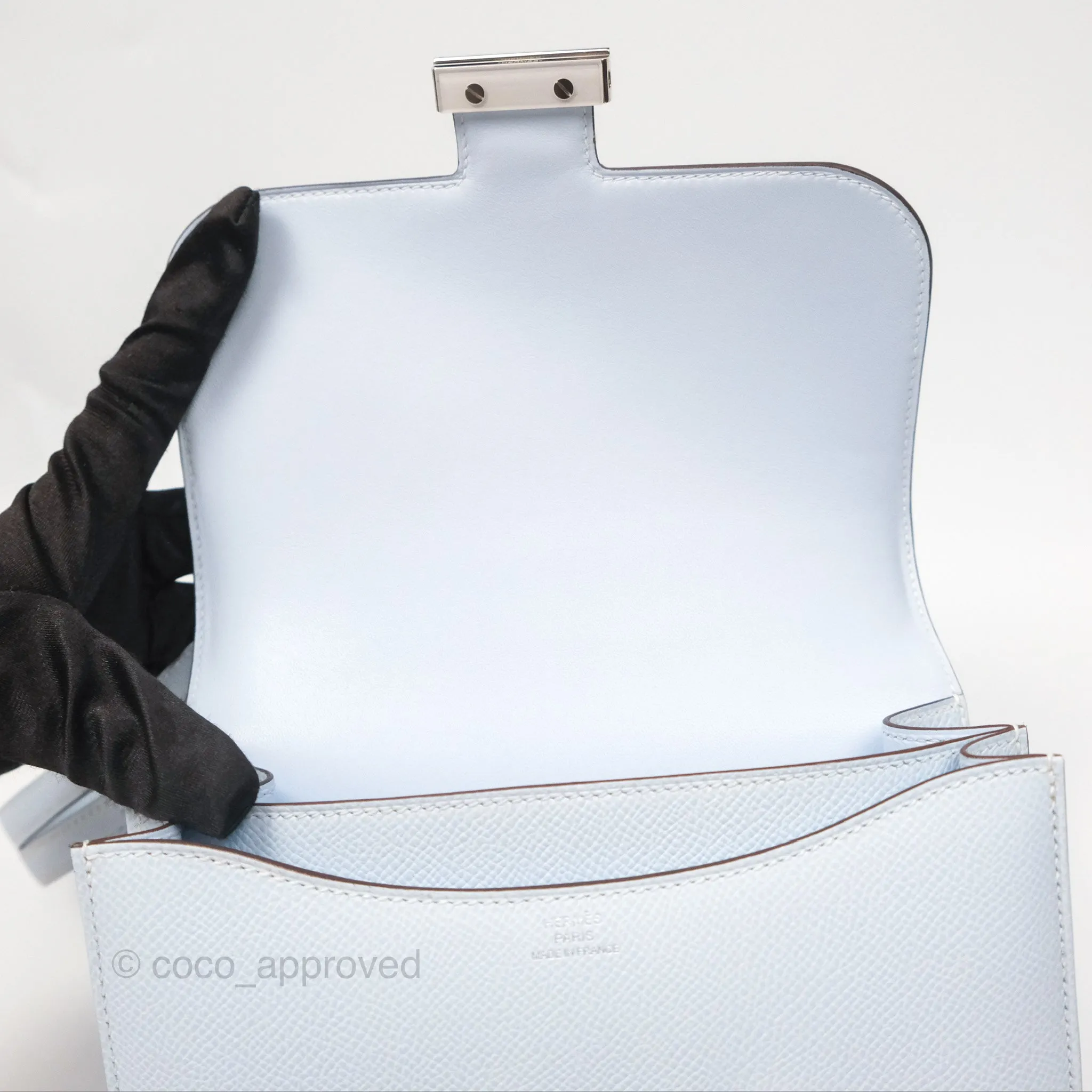 Herms Constance Mini 18cm Blue Brume Epsom Palladium Hardware