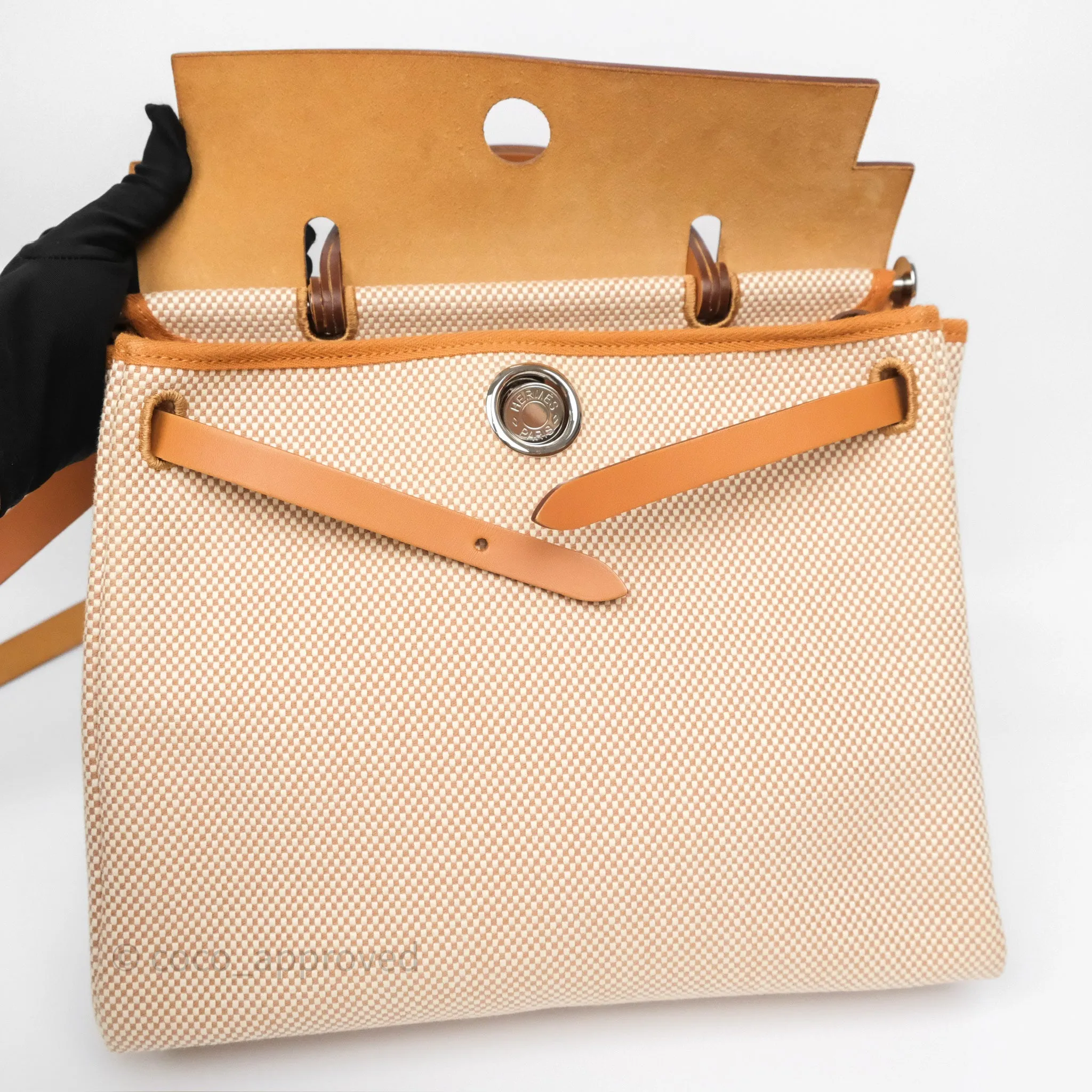Herms Herbag Zip 31 Ecru/Beige/Natural Canvas Palladium Hardware