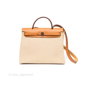 Herms Herbag Zip 31 Ecru/Beige/Natural Canvas Palladium Hardware