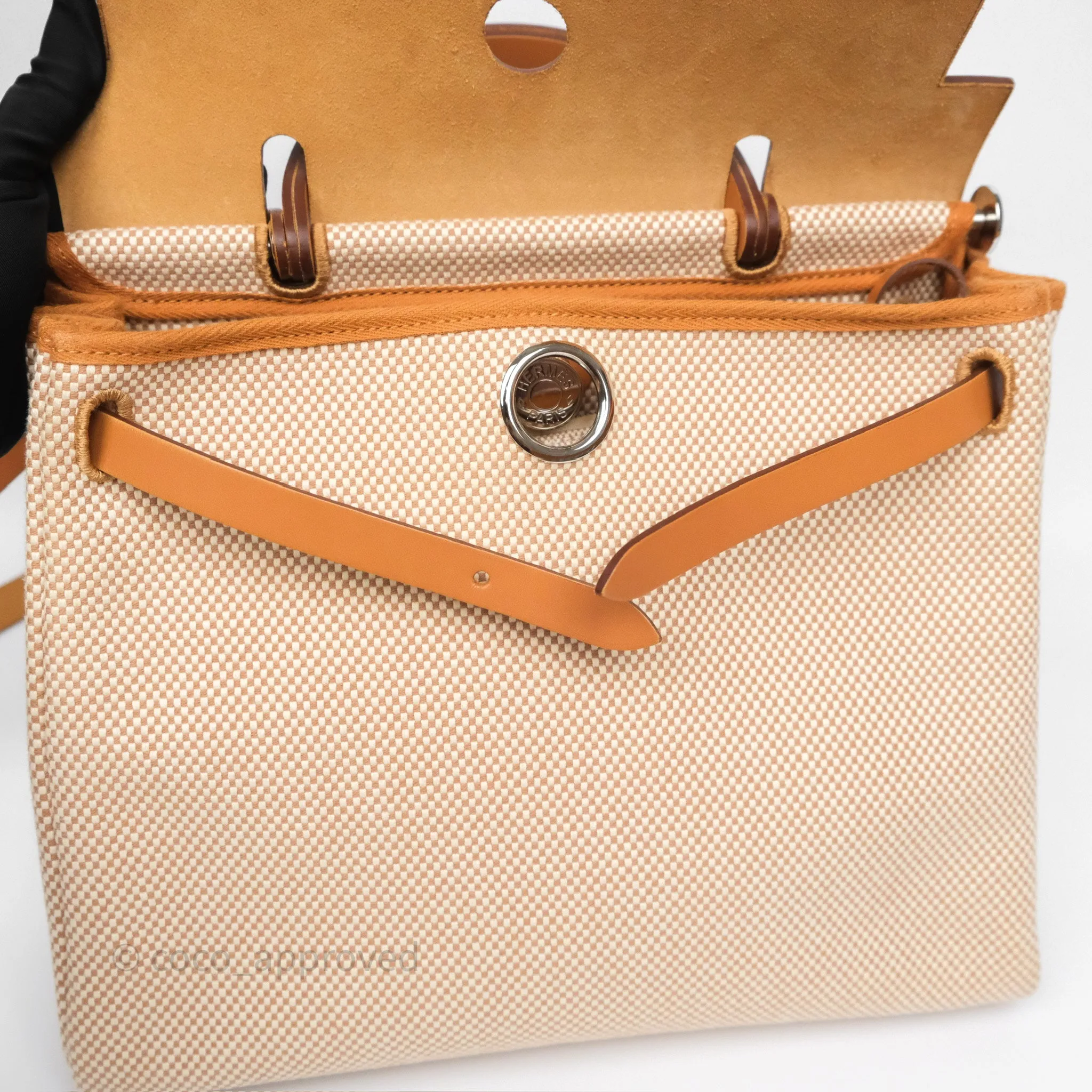 Herms Herbag Zip 31 Ecru/Beige/Natural Canvas Palladium Hardware