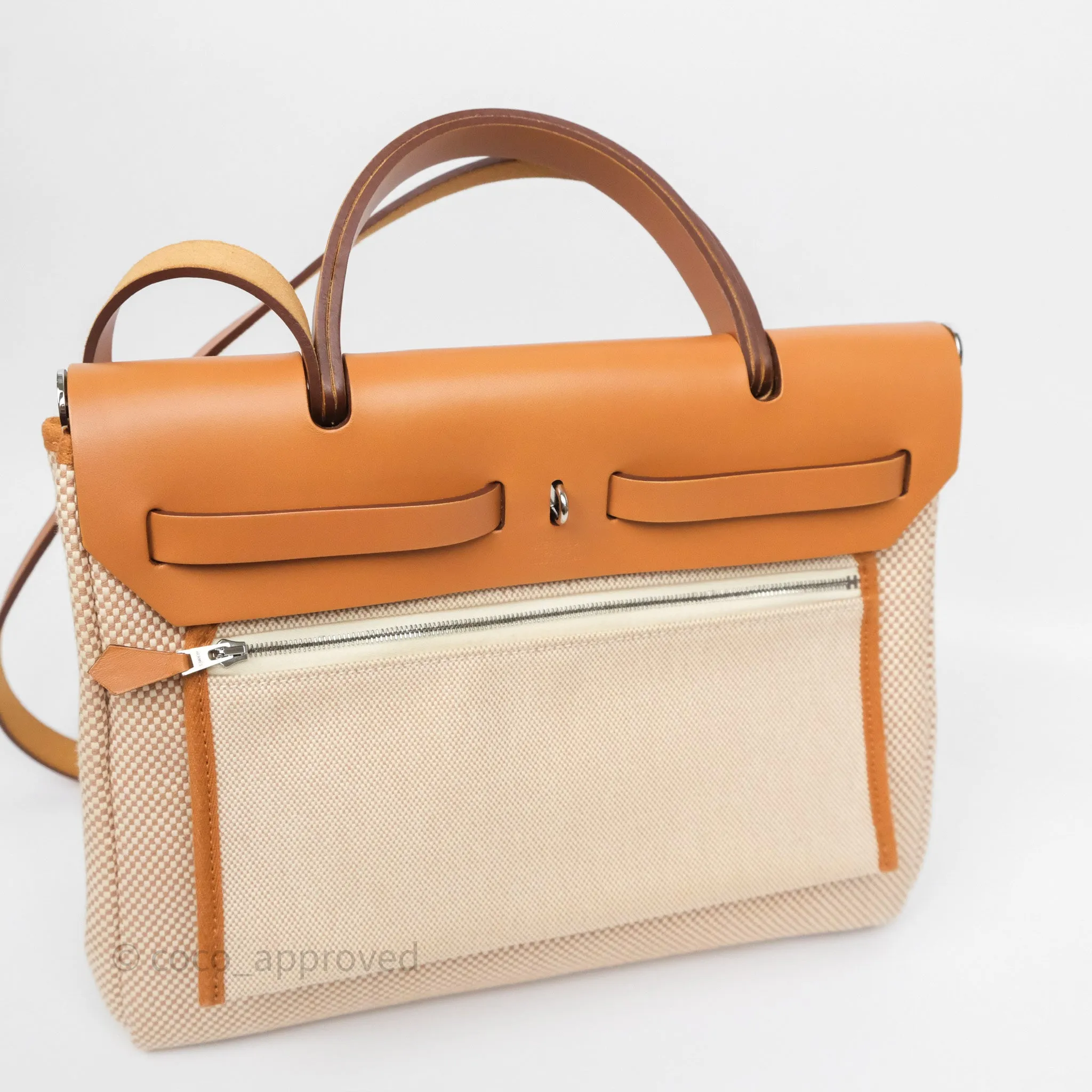 Herms Herbag Zip 31 Ecru/Beige/Natural Canvas Palladium Hardware