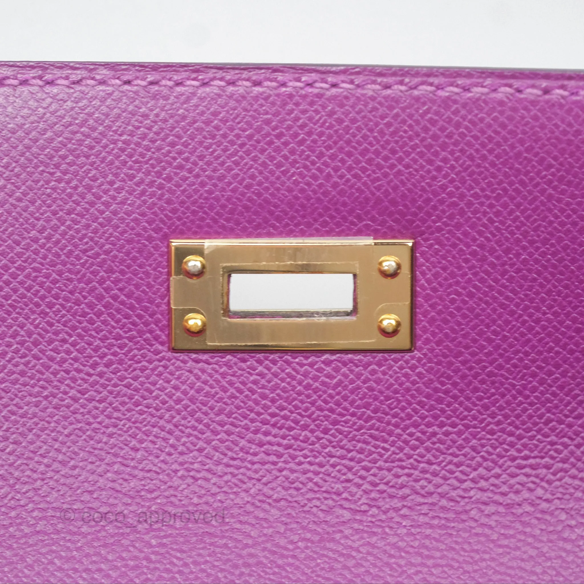 Herms Kelly 25 Sellier Touch Anemone/ Amethyste Madame/ Croc Gold Hardware