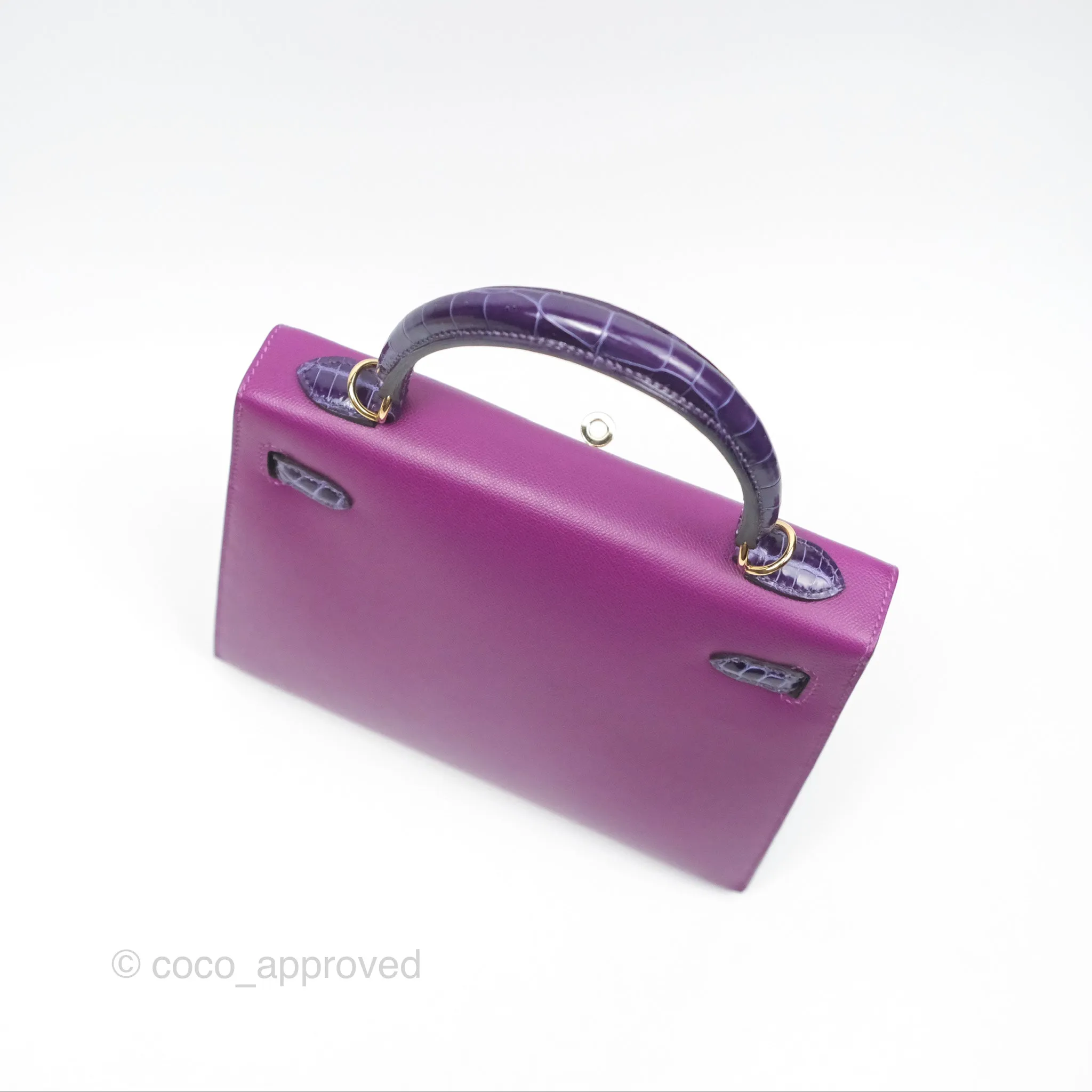 Herms Kelly 25 Sellier Touch Anemone/ Amethyste Madame/ Croc Gold Hardware