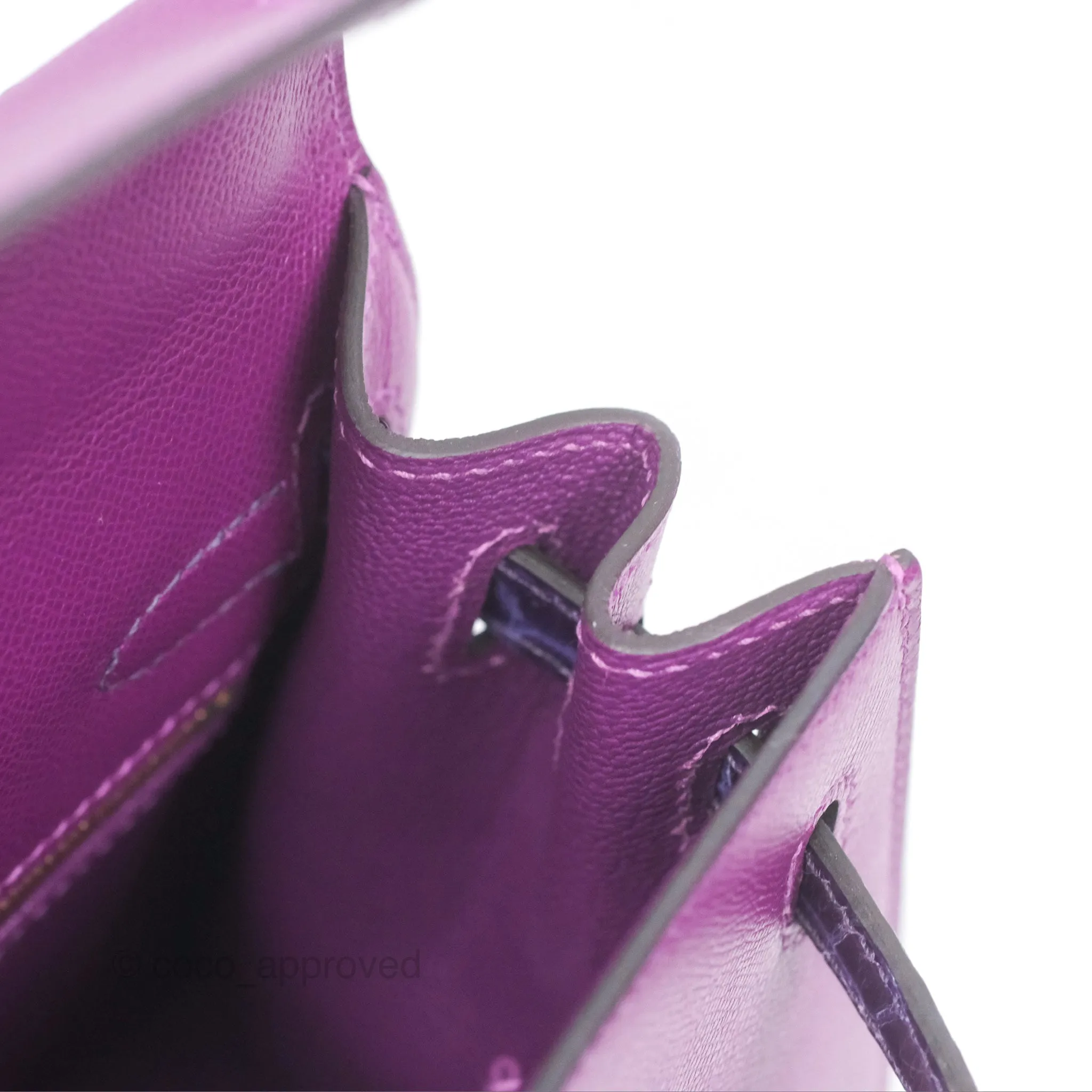 Herms Kelly 25 Sellier Touch Anemone/ Amethyste Madame/ Croc Gold Hardware