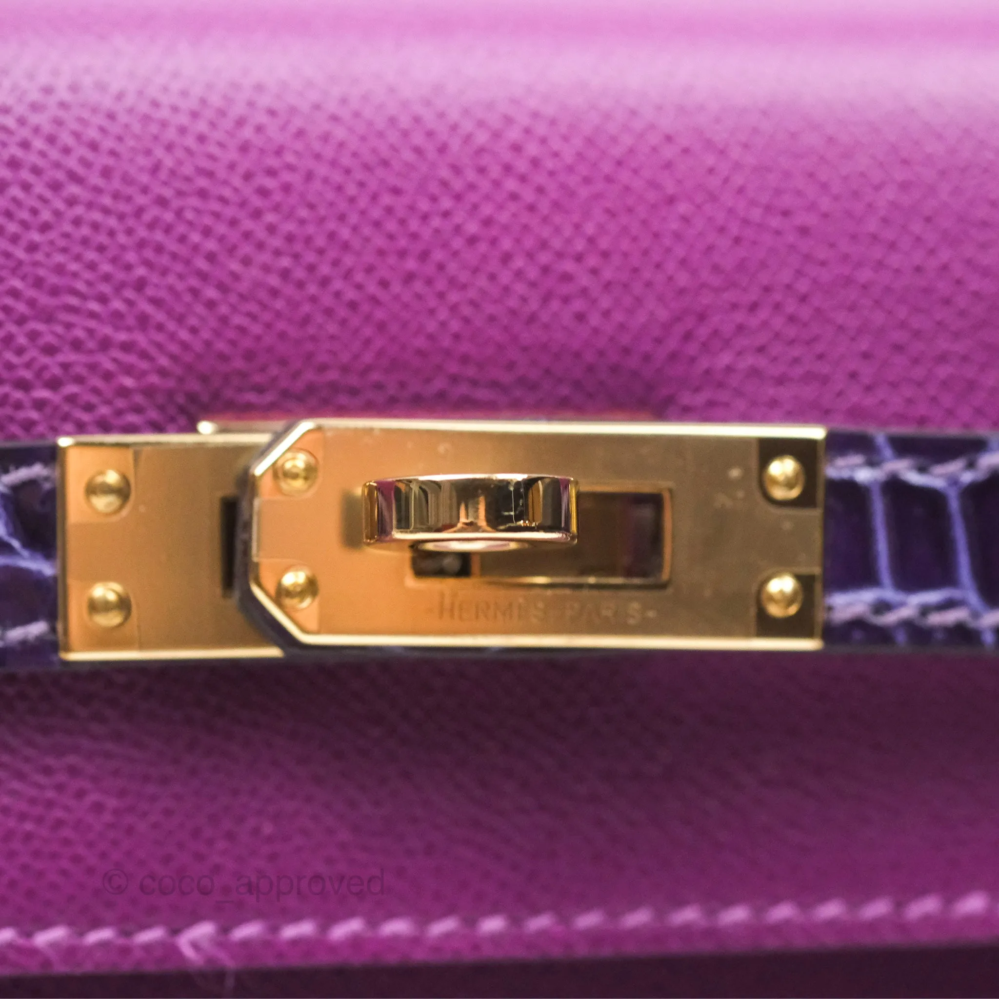 Herms Kelly 25 Sellier Touch Anemone/ Amethyste Madame/ Croc Gold Hardware